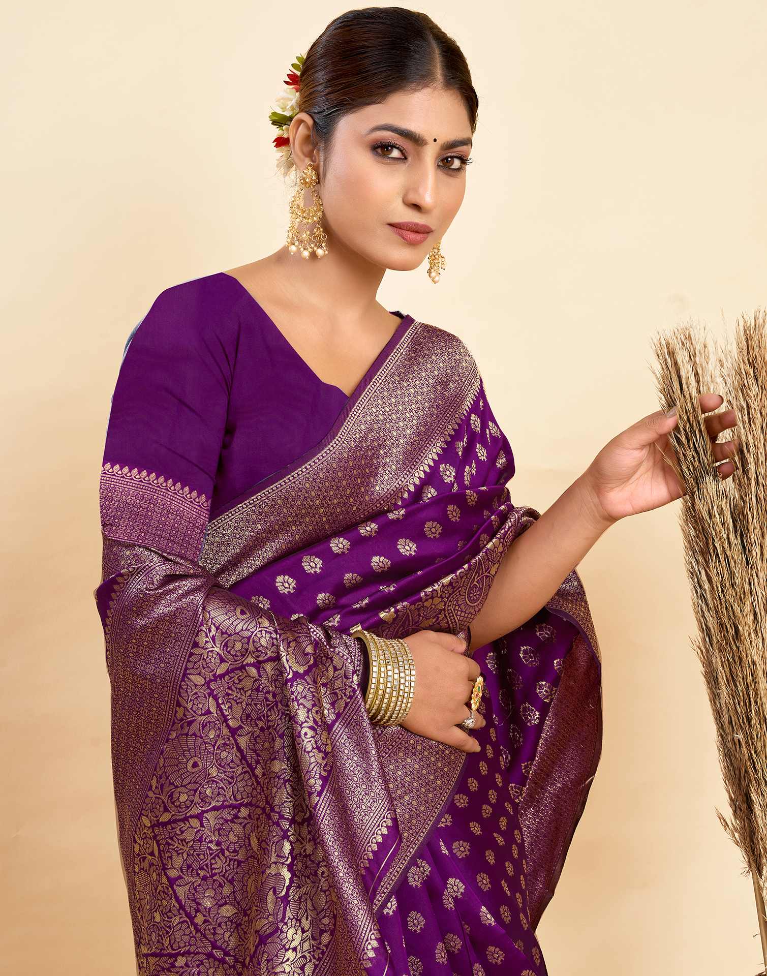 Purple Silk Woven Banarasi Saree