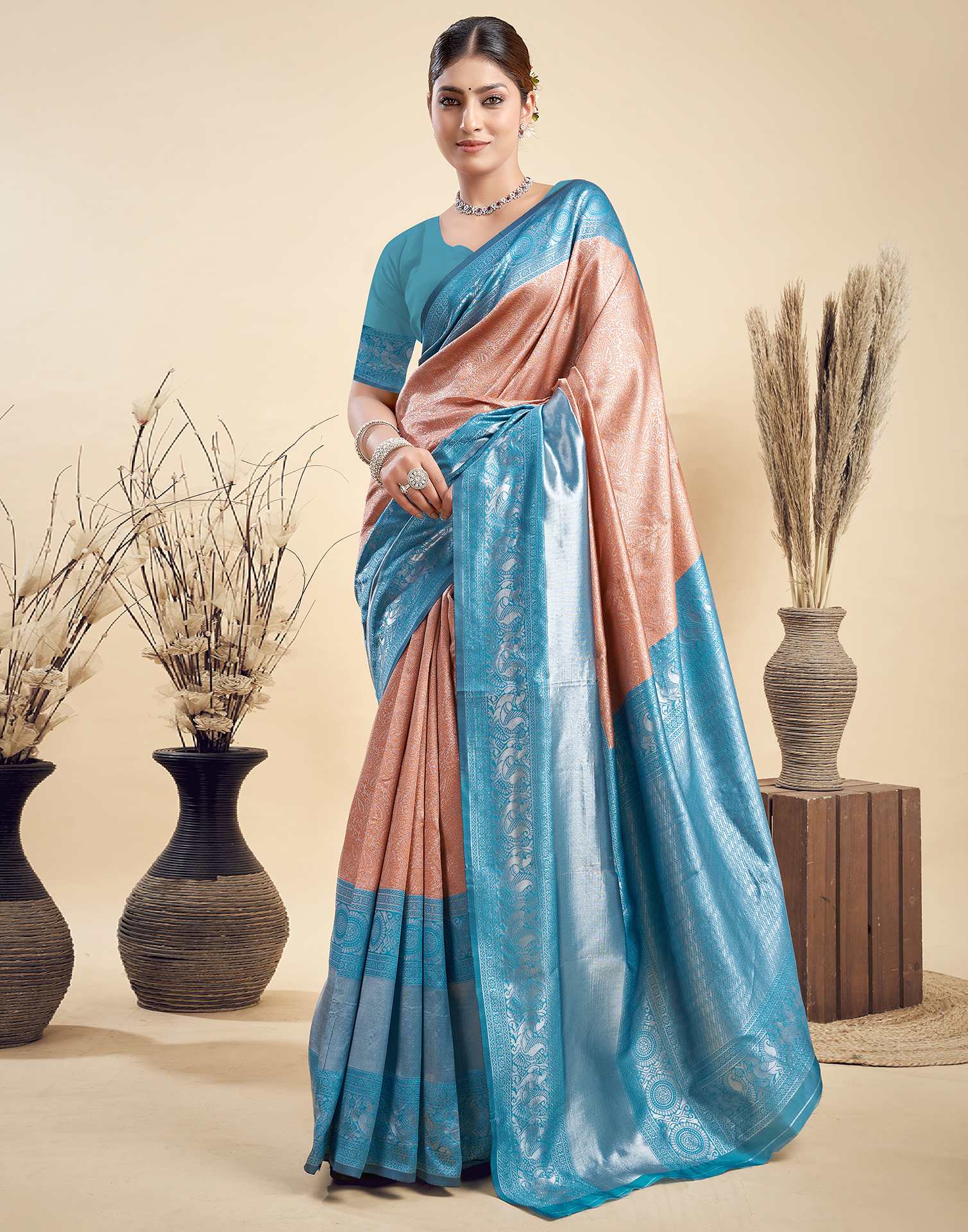 Brown Silk Woven Kanjivaram Saree