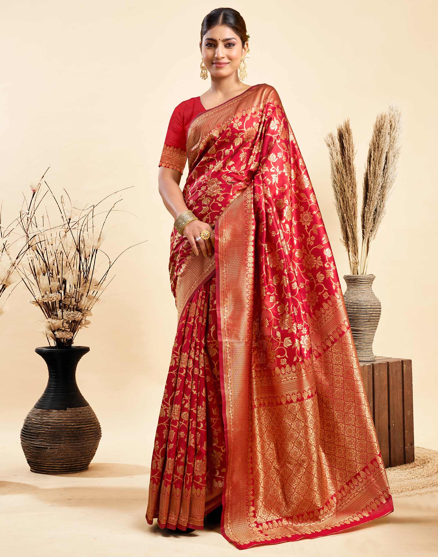 Red Silk Woven Banarasi Saree