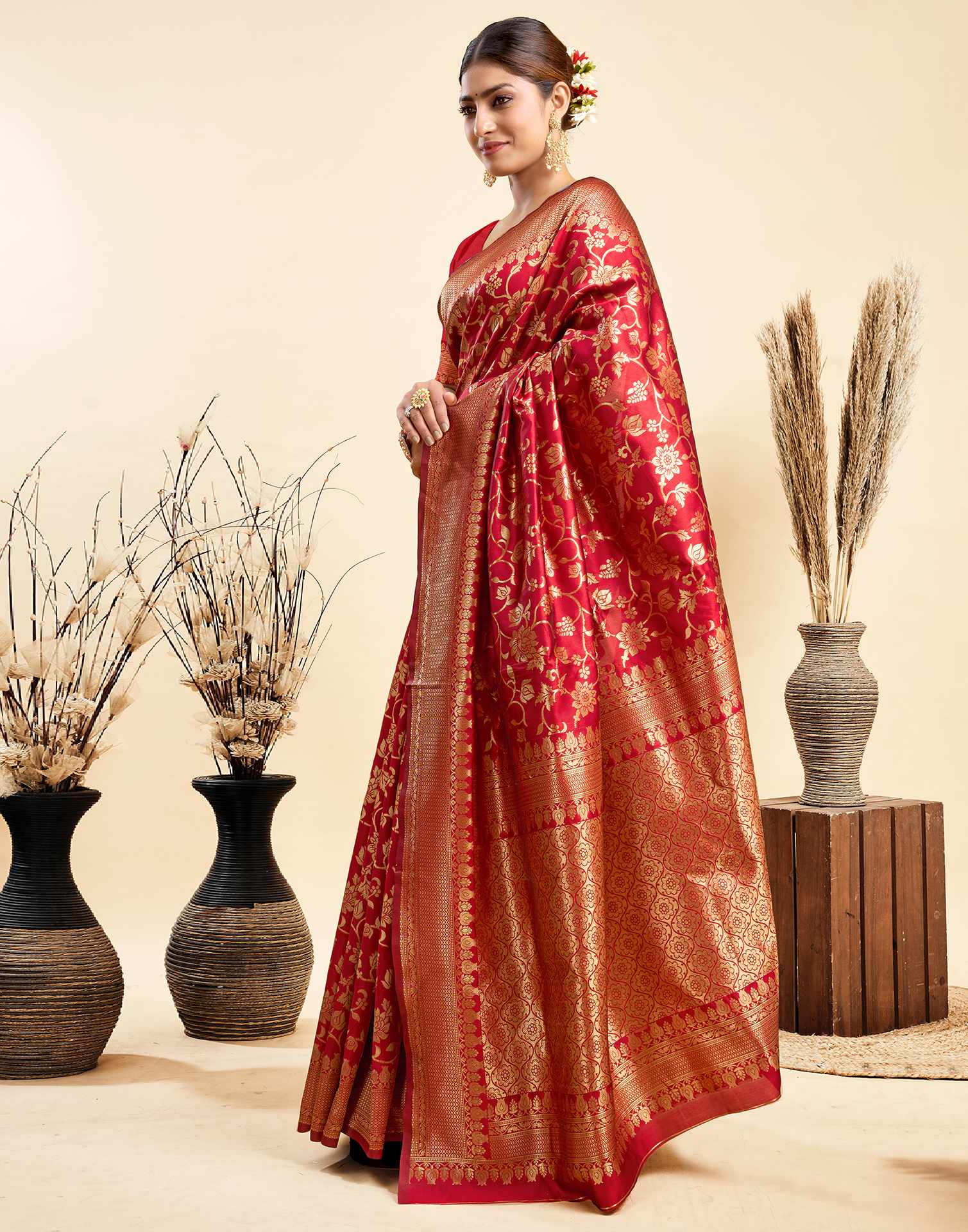 Red Silk Woven Banarasi Saree