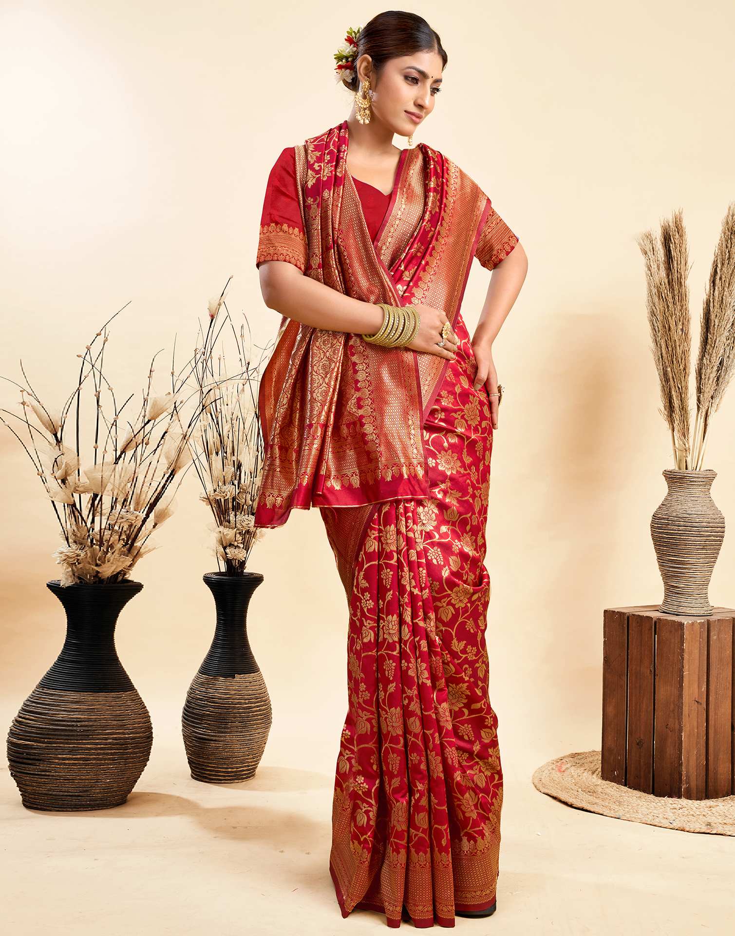 Red Silk Woven Banarasi Saree
