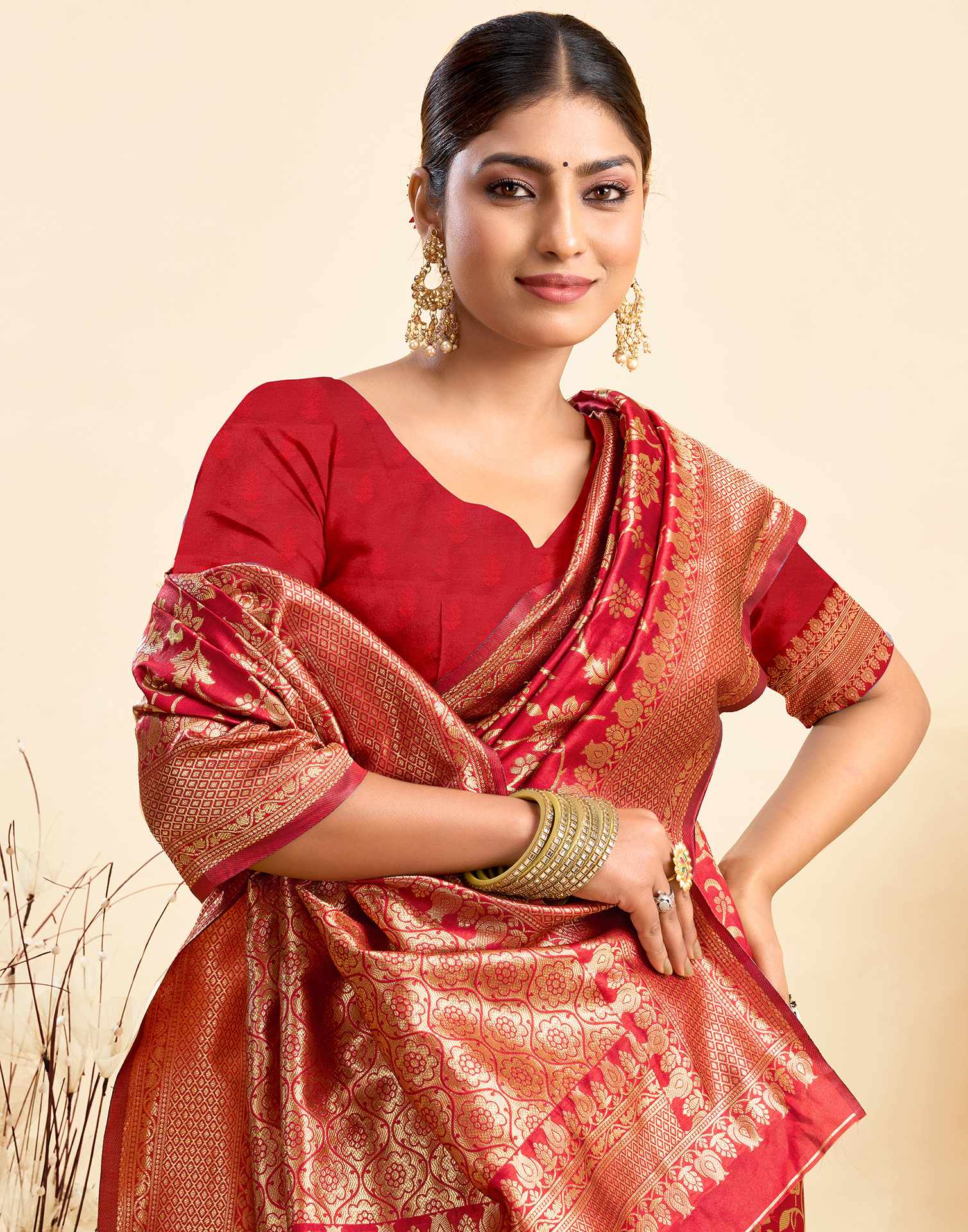 Red Silk Woven Banarasi Saree