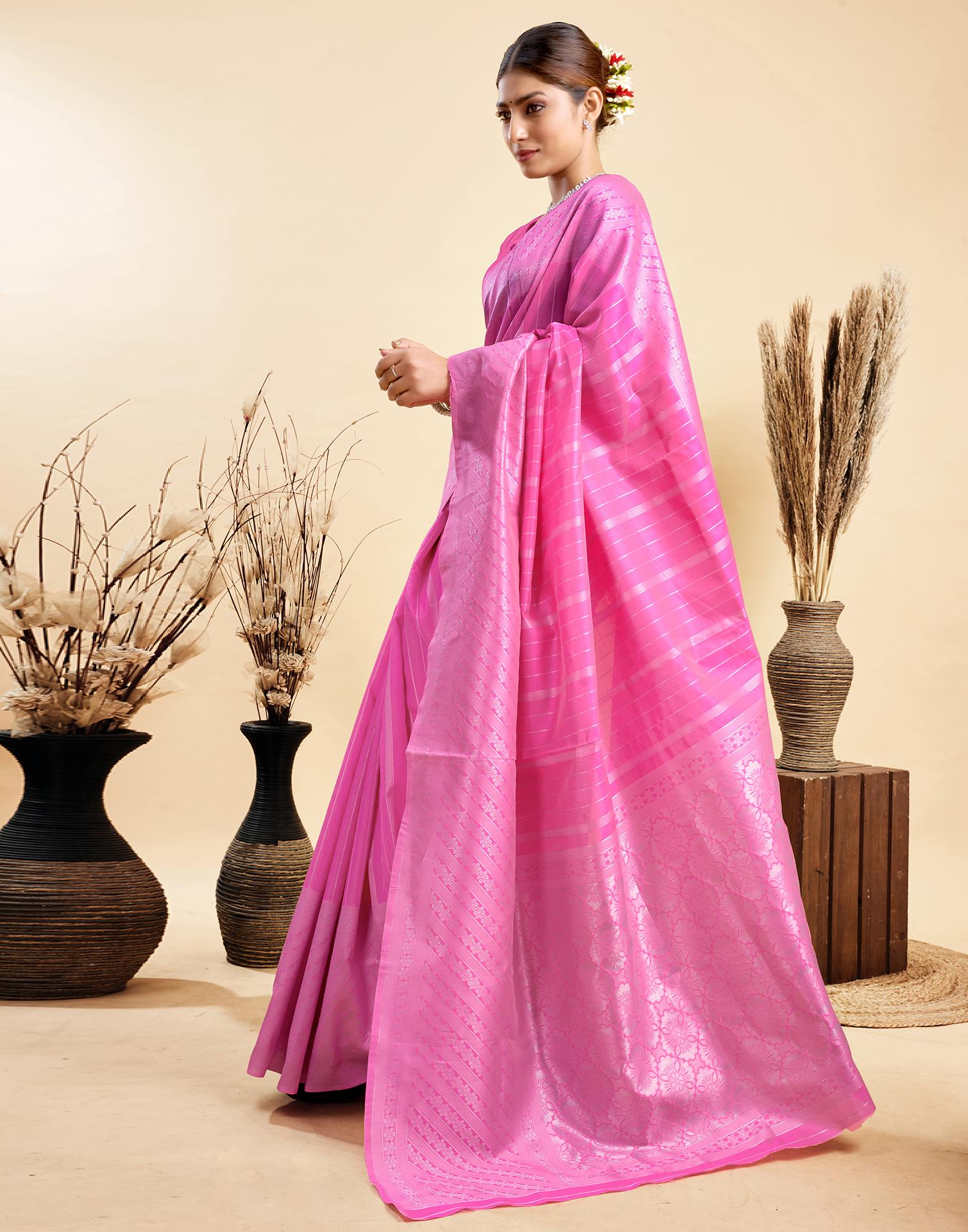 Pink Silk Woven Saree