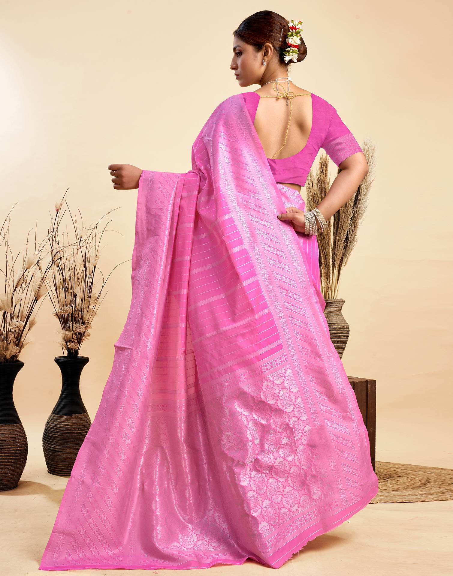 Pink Silk Woven Saree