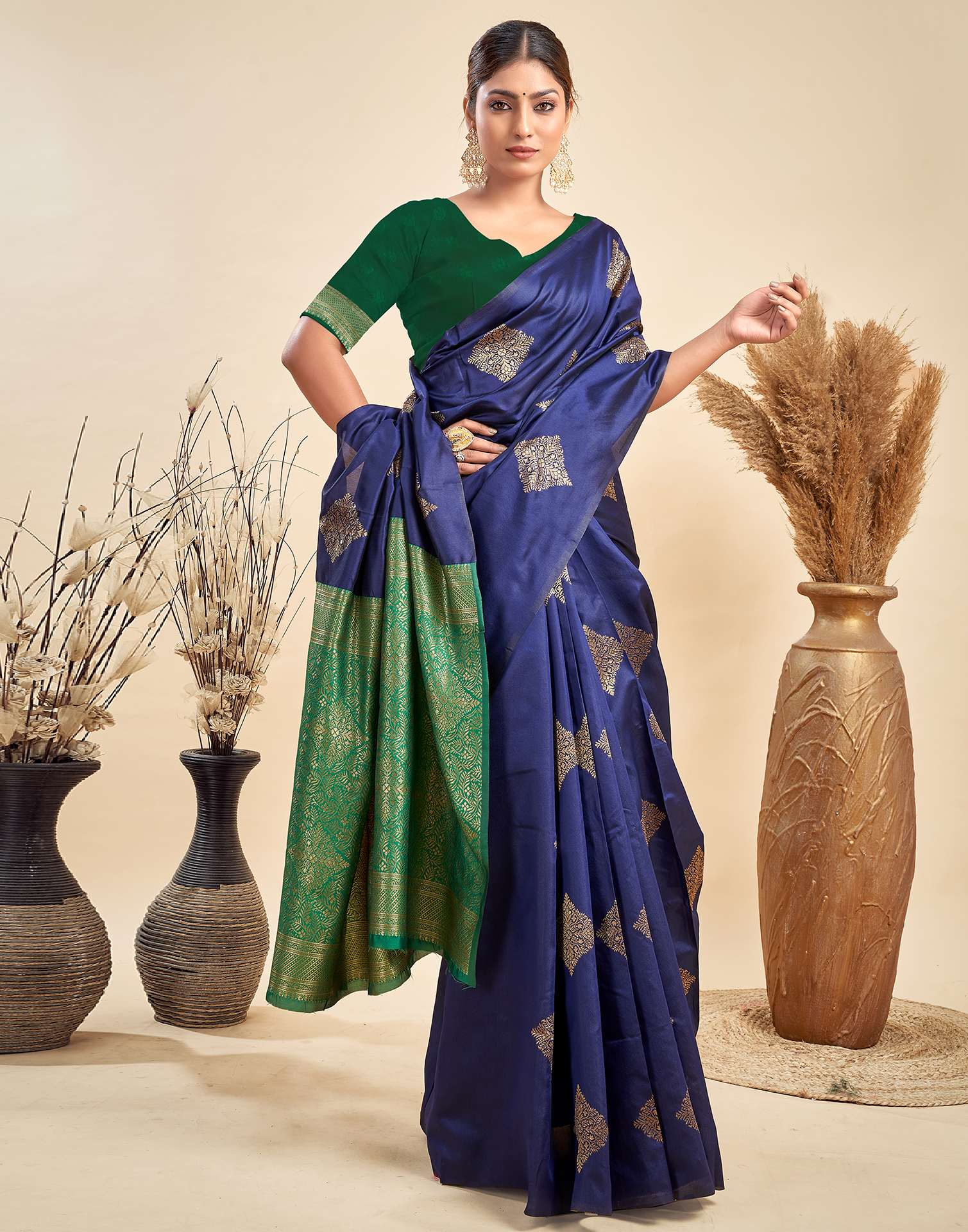 Navy Blue Silk Woven Saree