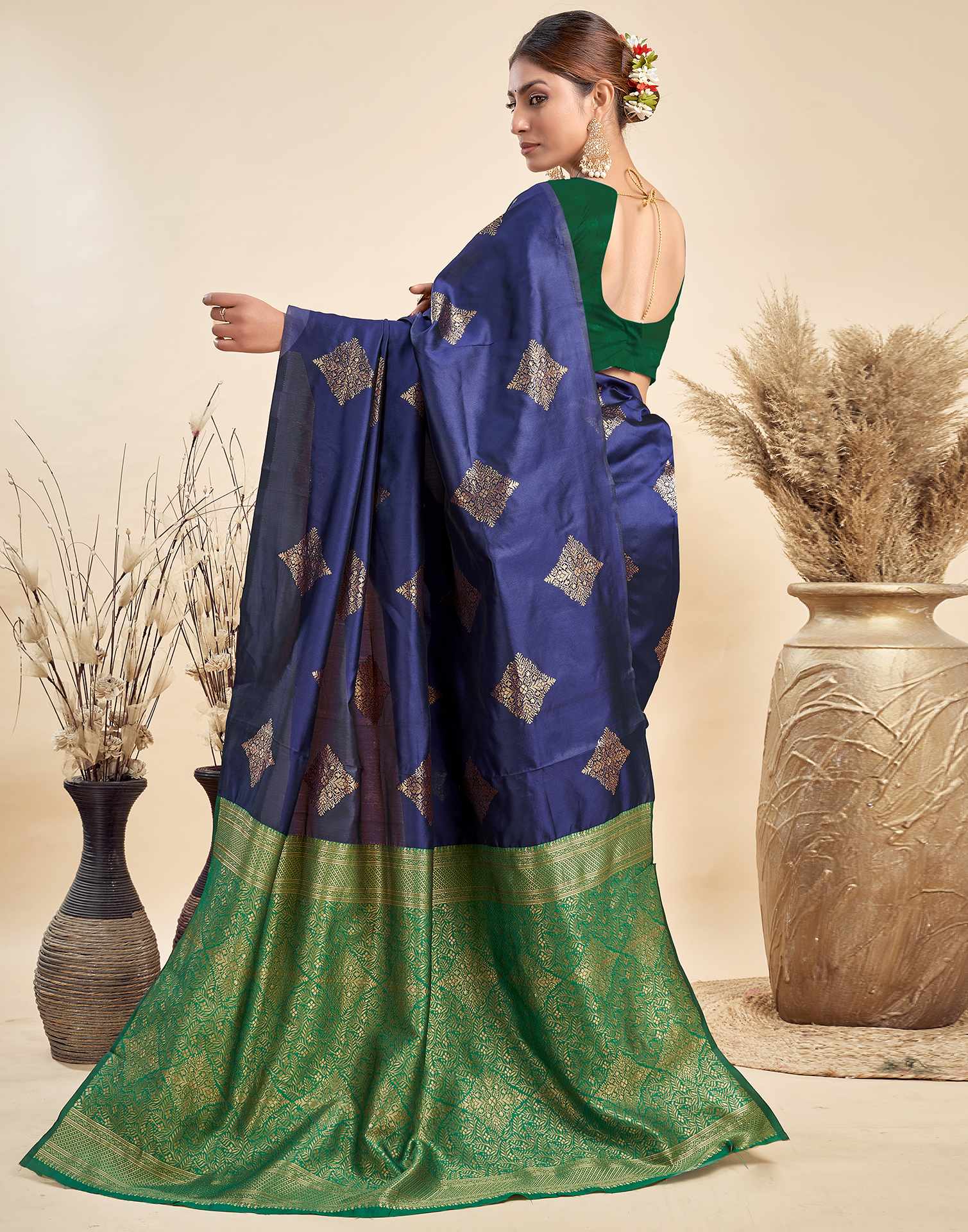 Navy Blue Silk Woven Saree