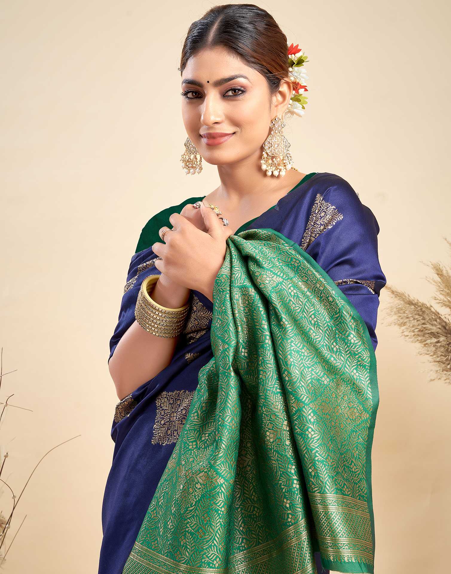 Navy Blue Silk Woven Saree