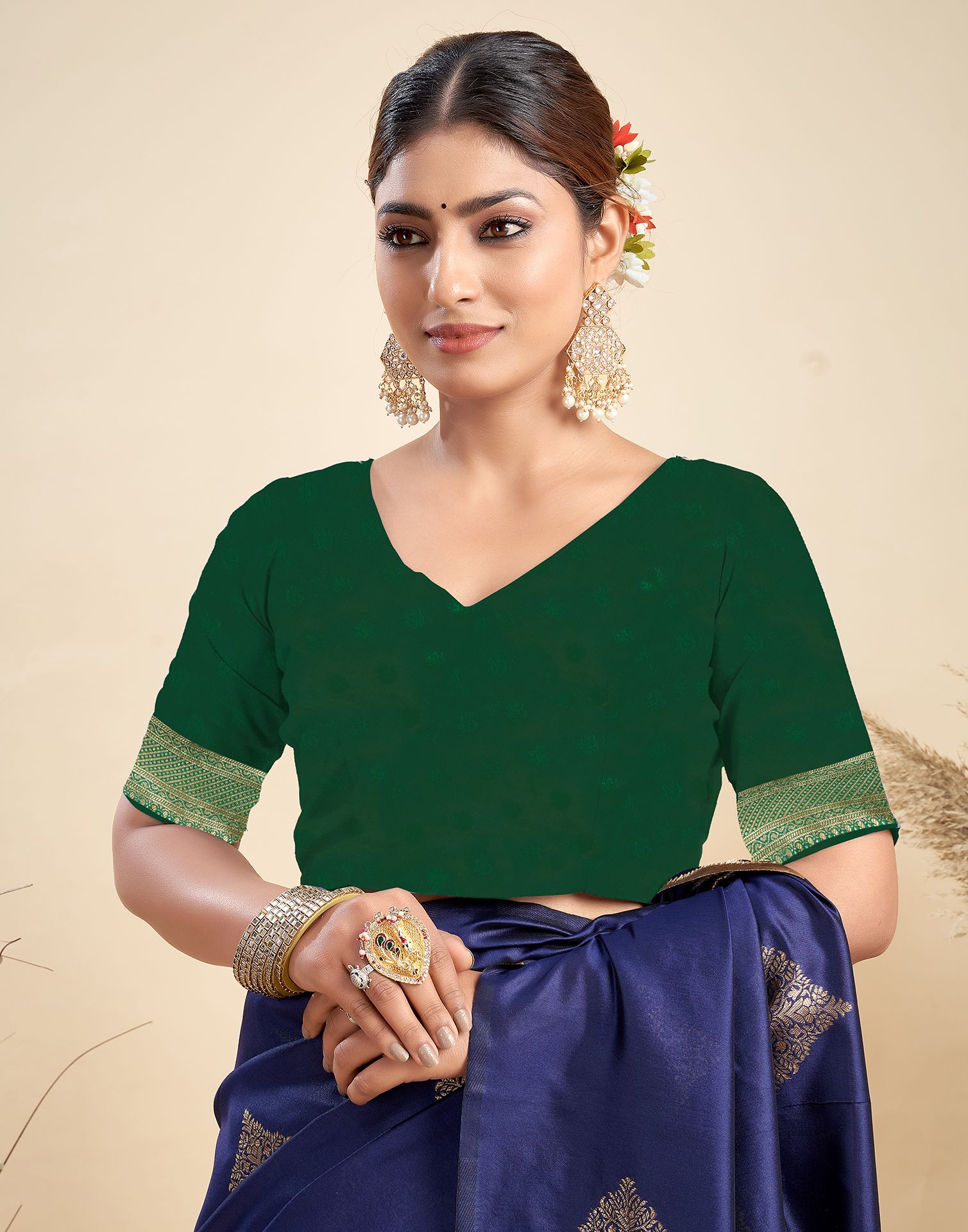 Navy Blue Silk Woven Saree