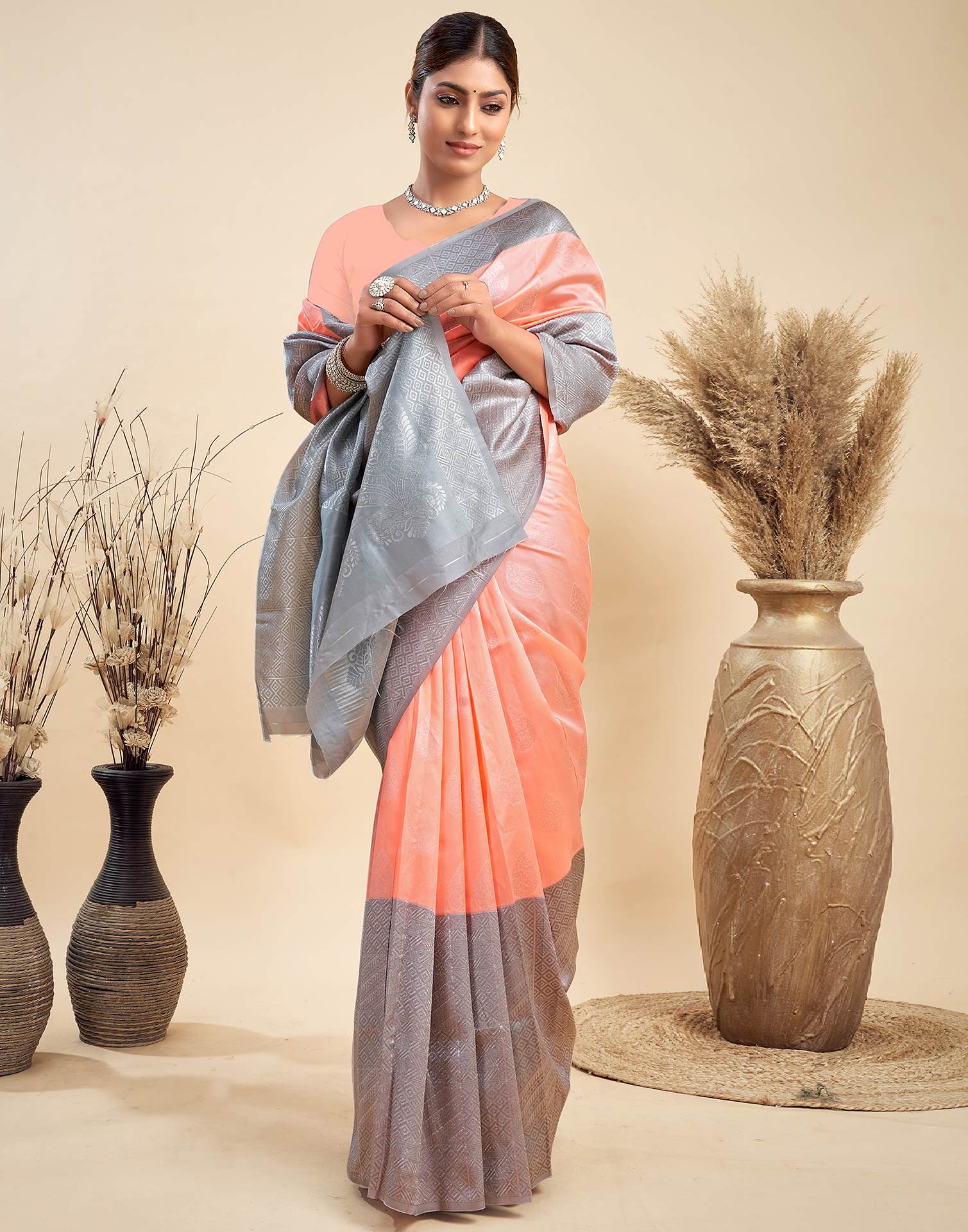 Light Orange Silk Woven Banarasi Saree