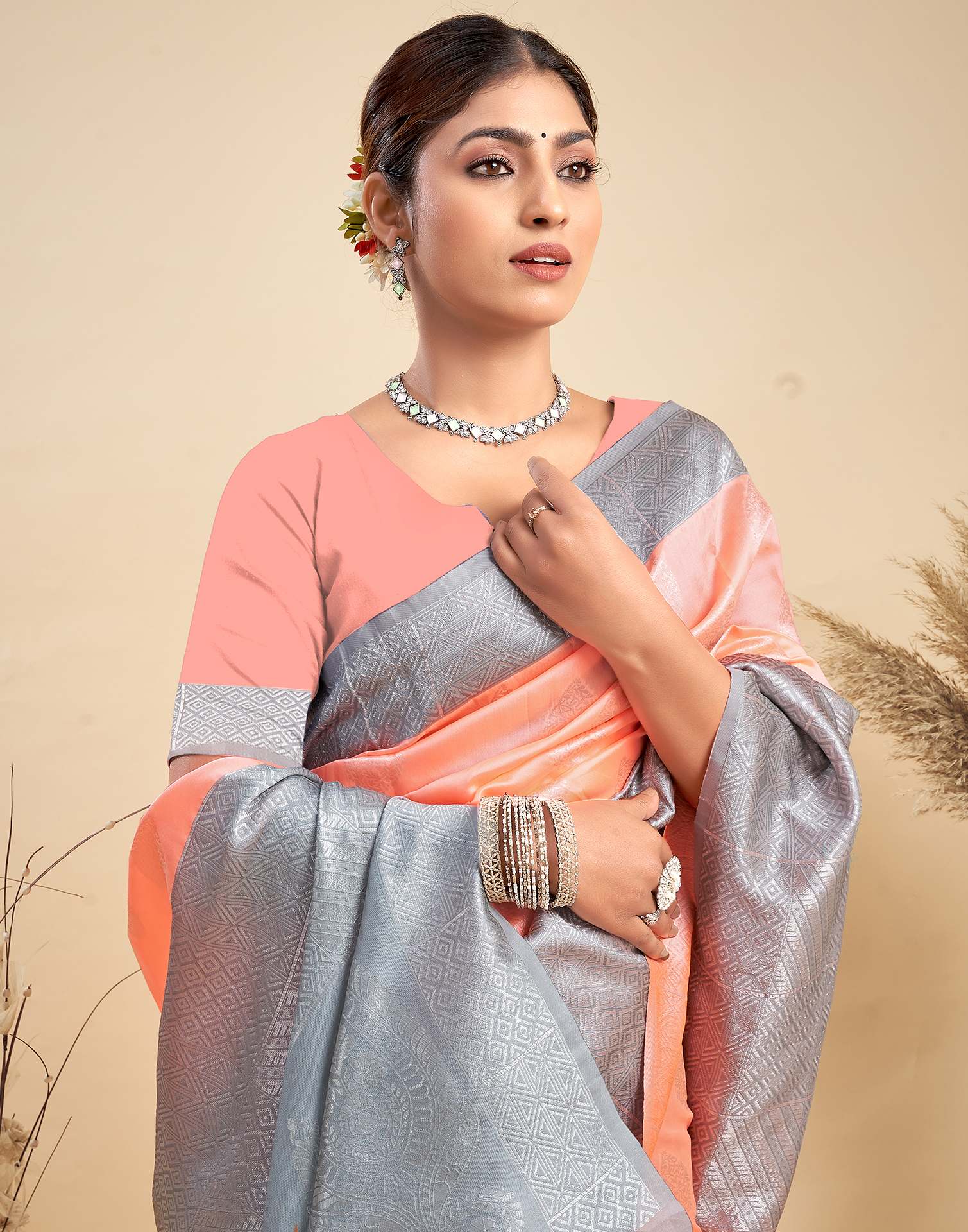 Light Orange Silk Woven Banarasi Saree
