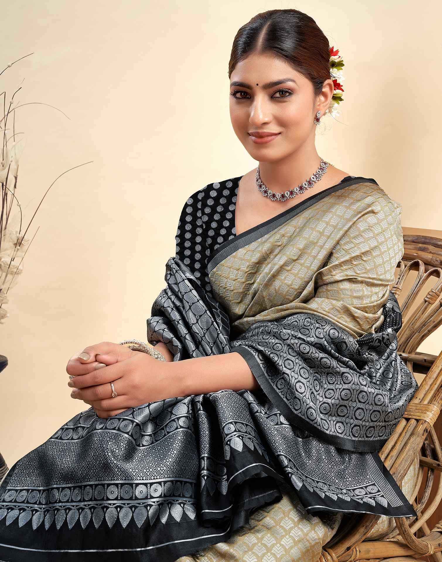 Khaki Silk Woven Kanjivaram Saree
