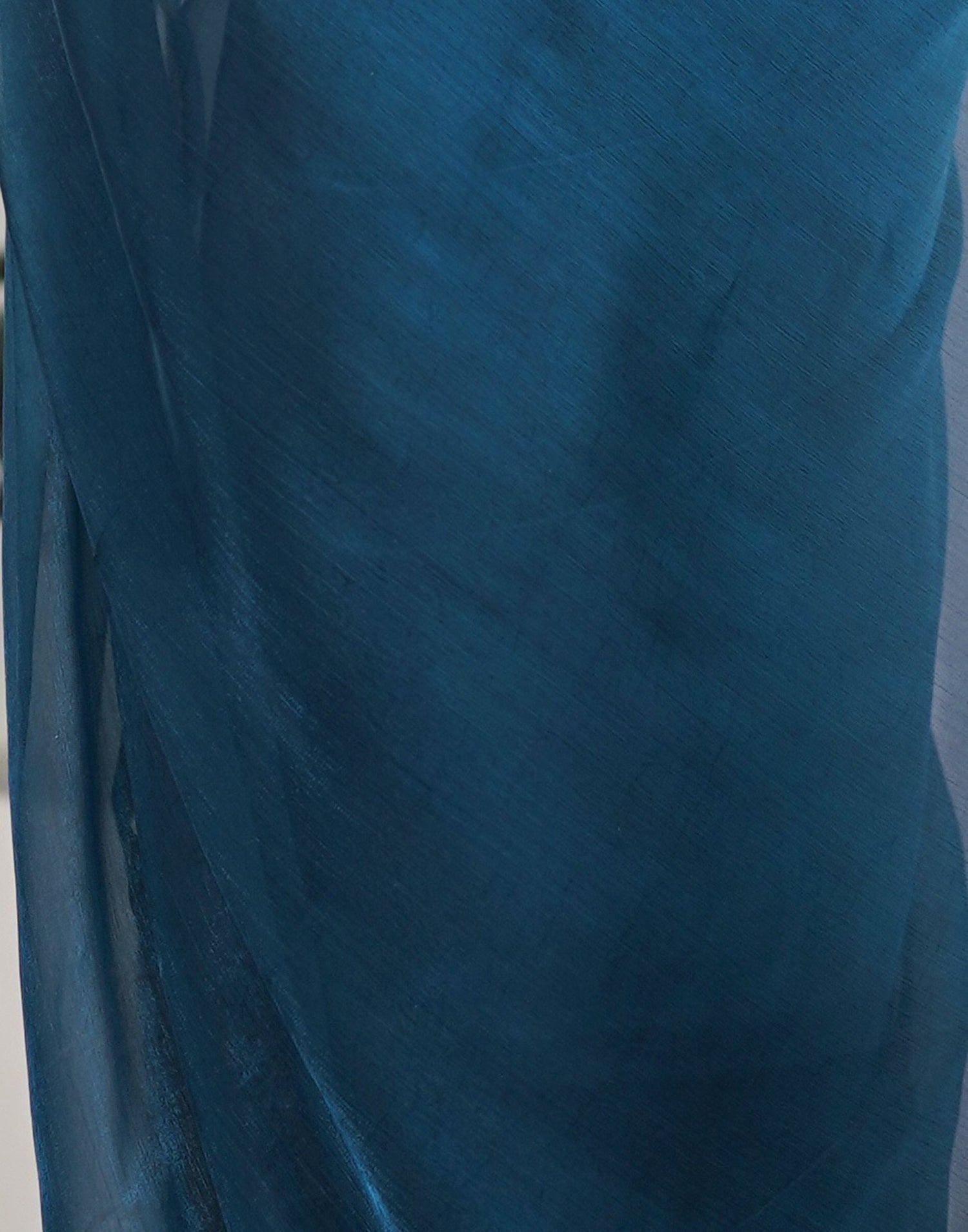 Rama Blue Shimmer Chiffon Lace Solid Saree