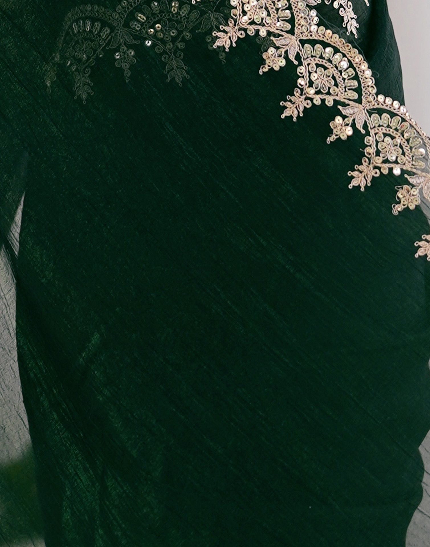 Dark Green Shimmer Chiffon Sequence Embroidery Saree