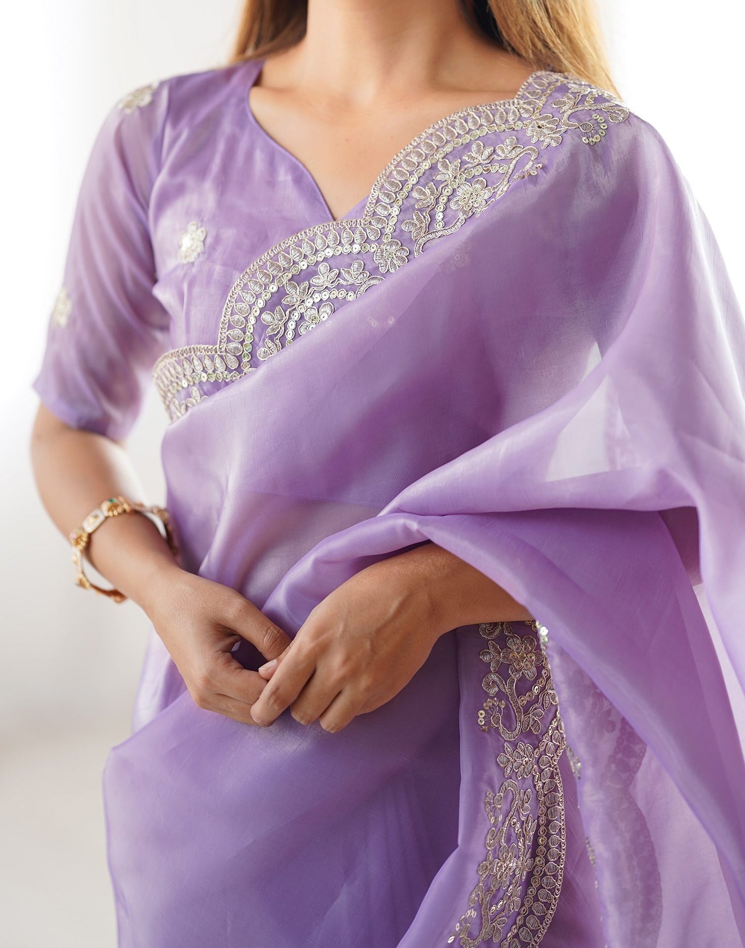 Lavender Tissue Silk Sequence Embroidery Saree