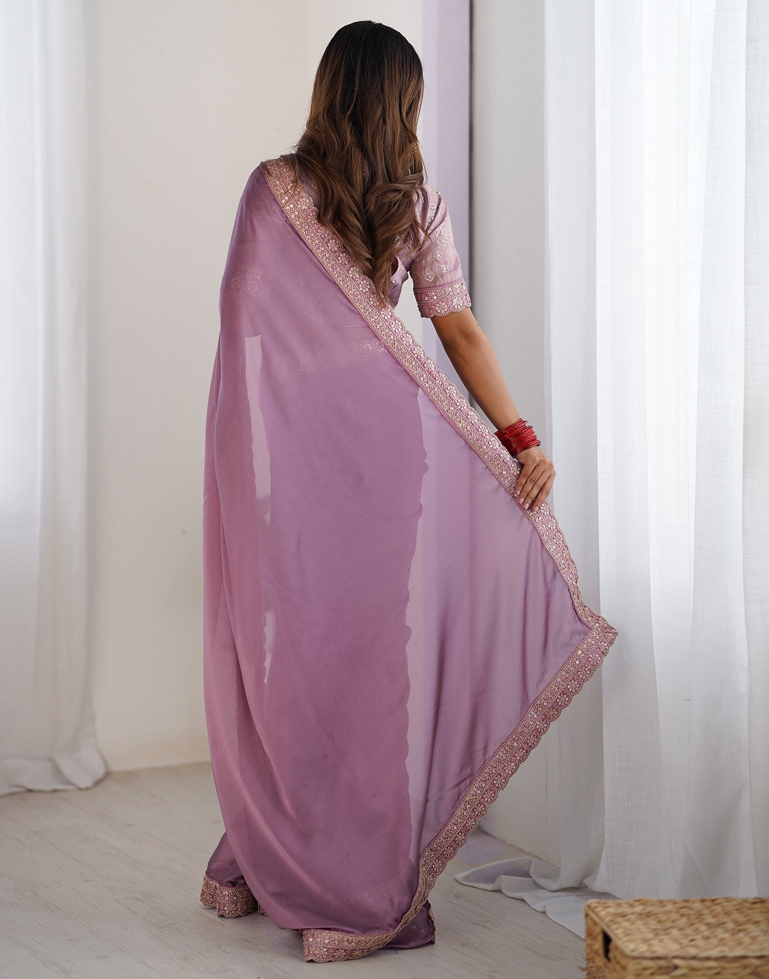 Mauve Georgette Lace Saree