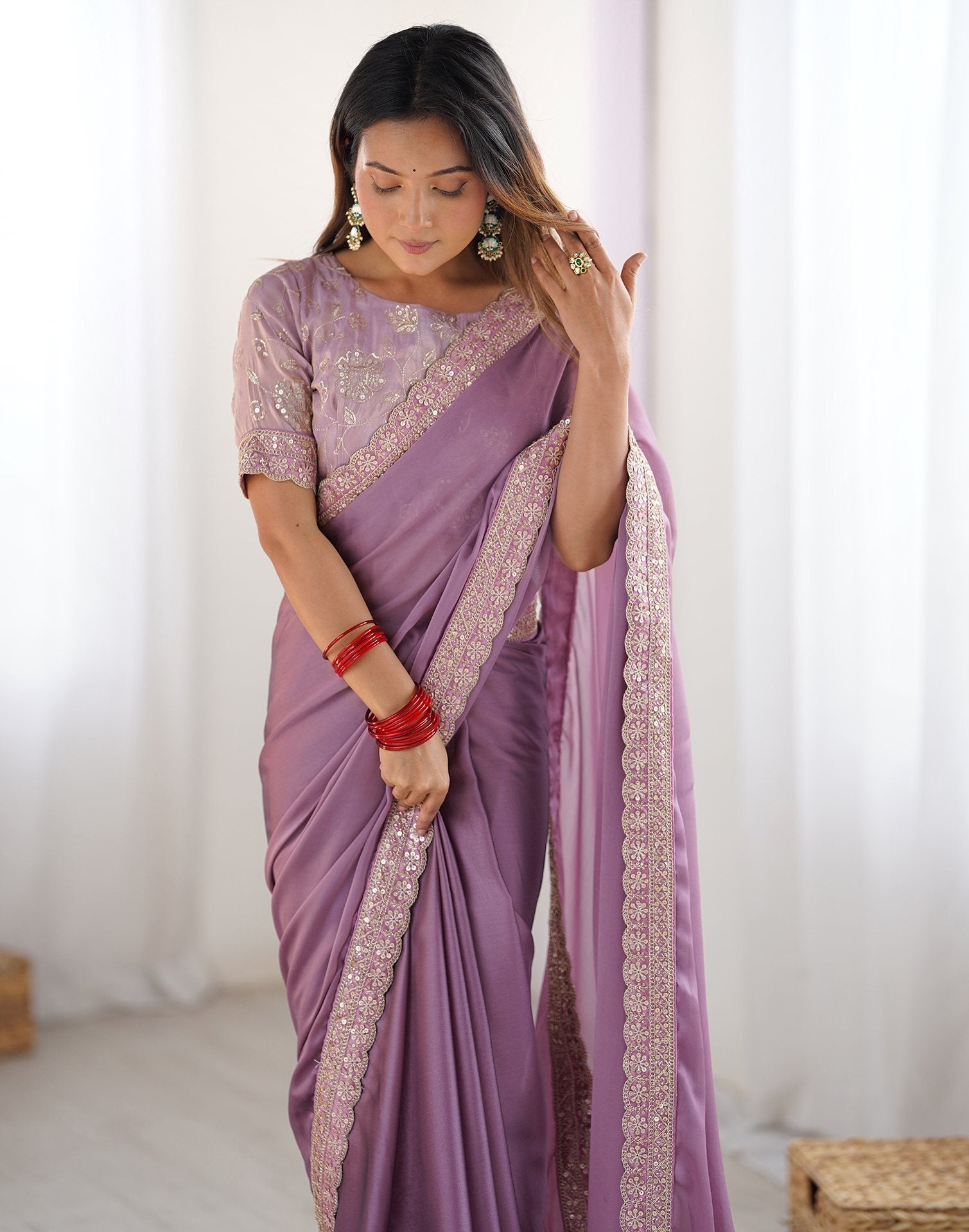 Mauve Georgette Lace Saree