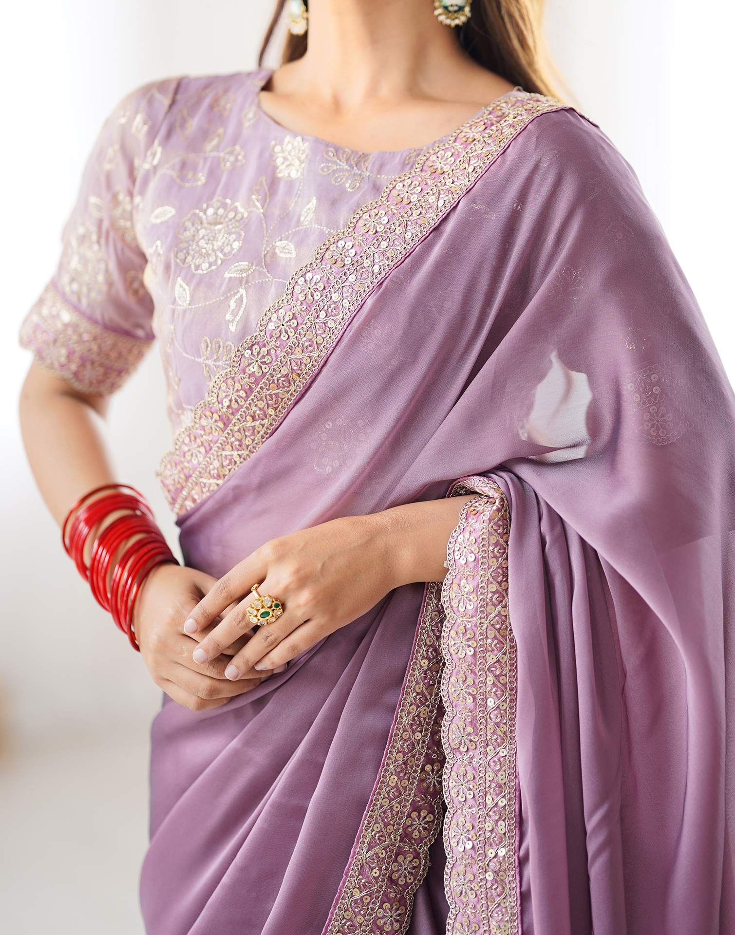 Mauve Georgette Lace Saree