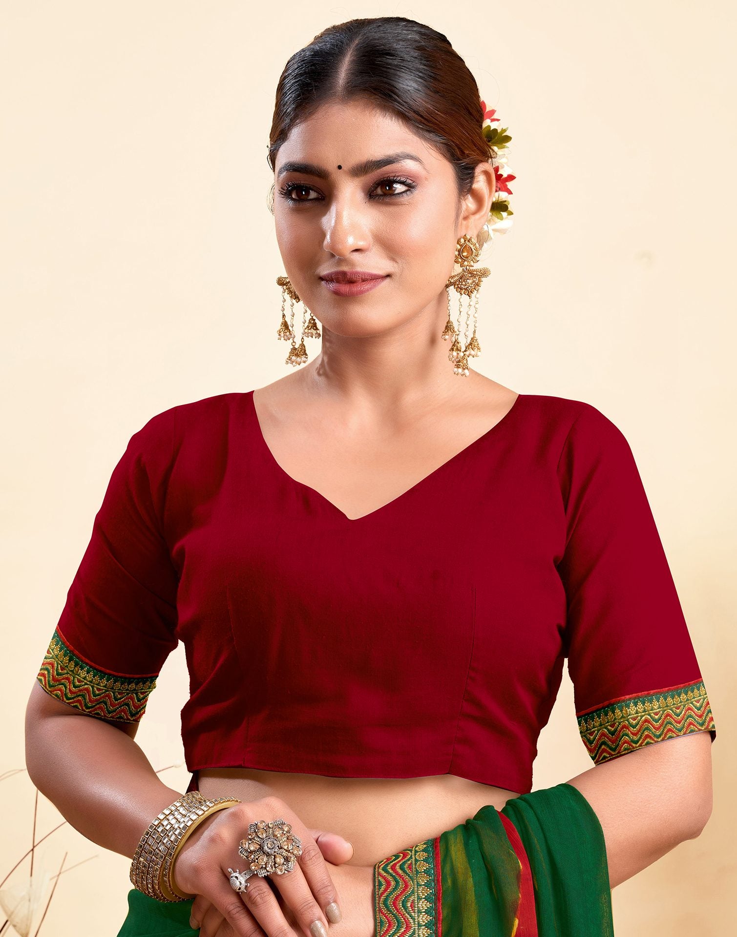Dark Green Chiffon Printed Saree