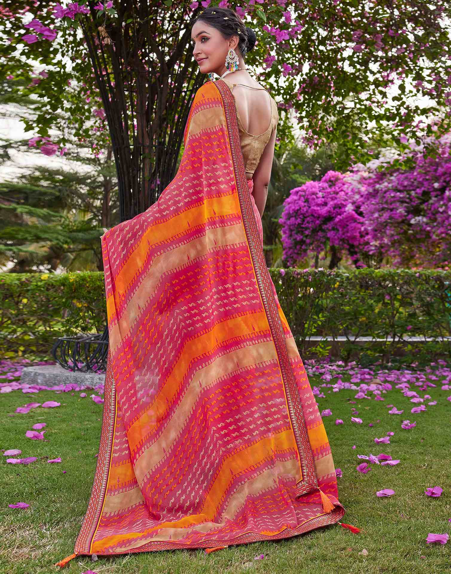 Pink Chiffon Printed Saree