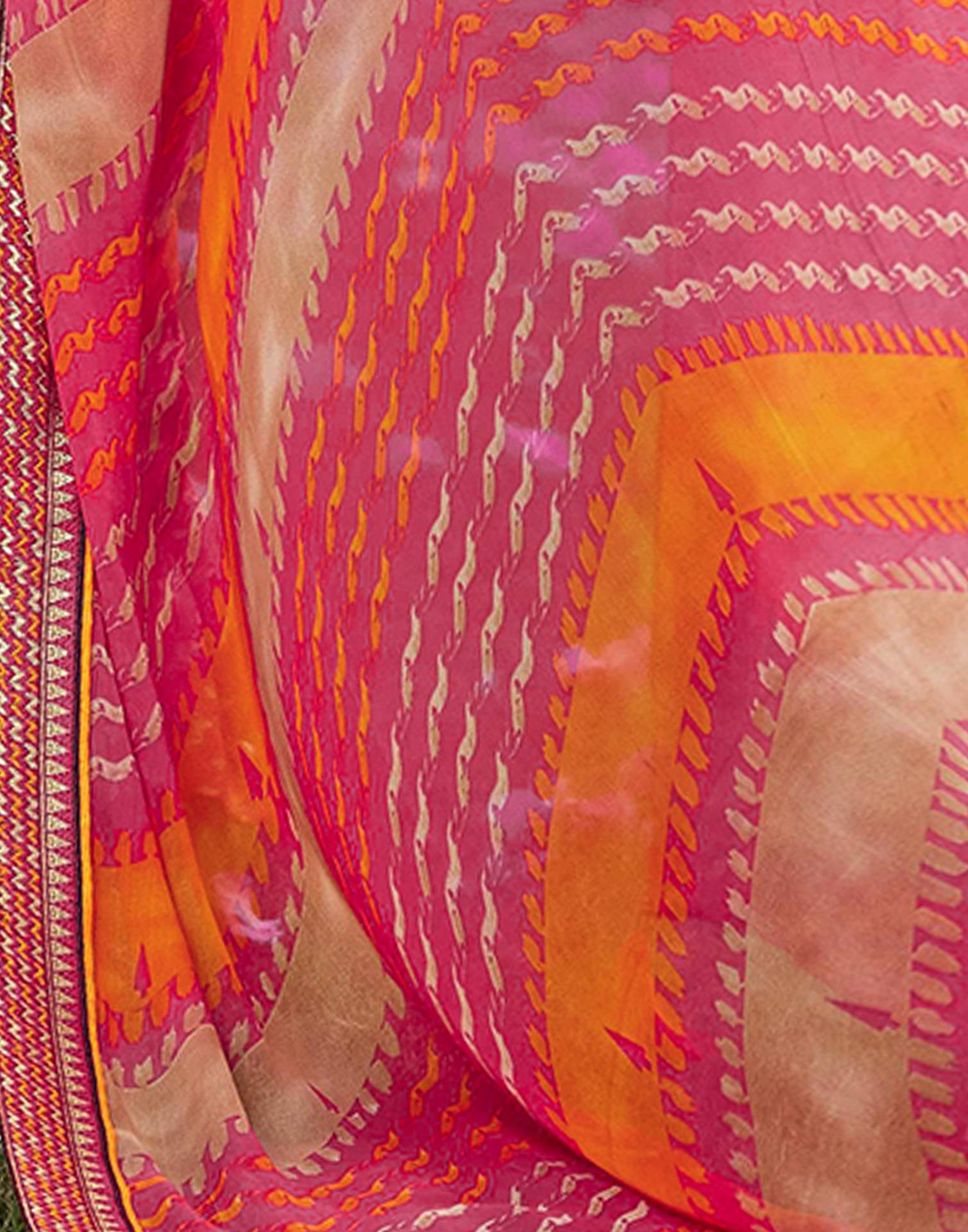 Pink Chiffon Printed Saree