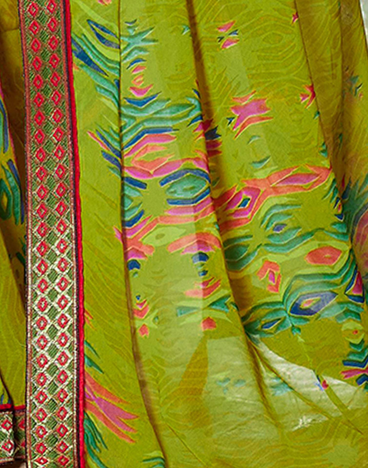 Green Chiffon Printed Saree