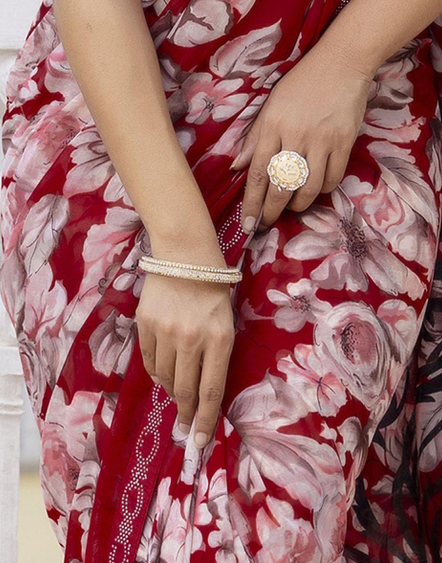 Red Georgette Stone Work Printed Saree