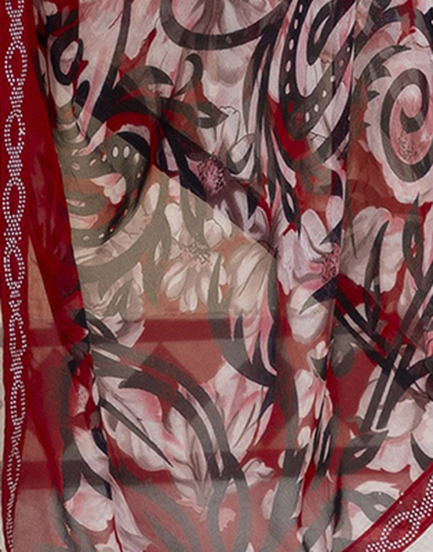 Red Georgette Stone Work Printed Saree