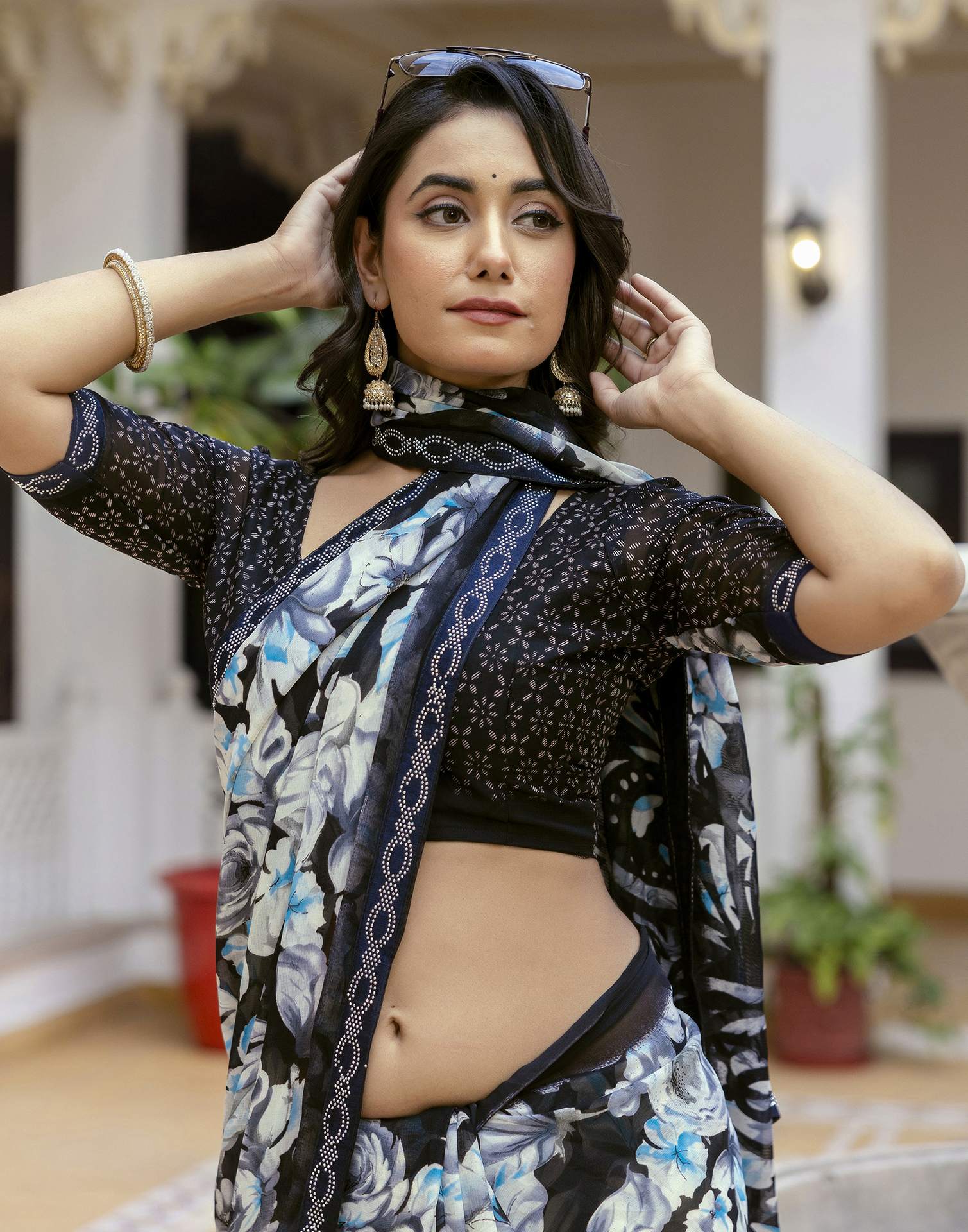 Black Georgette Stone Work Printed Saree