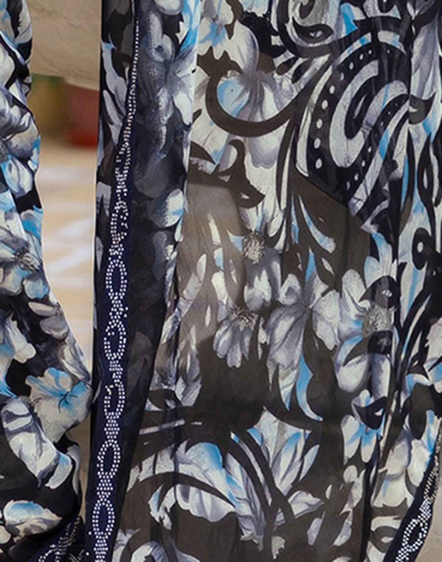 Black Georgette Stone Work Printed Saree