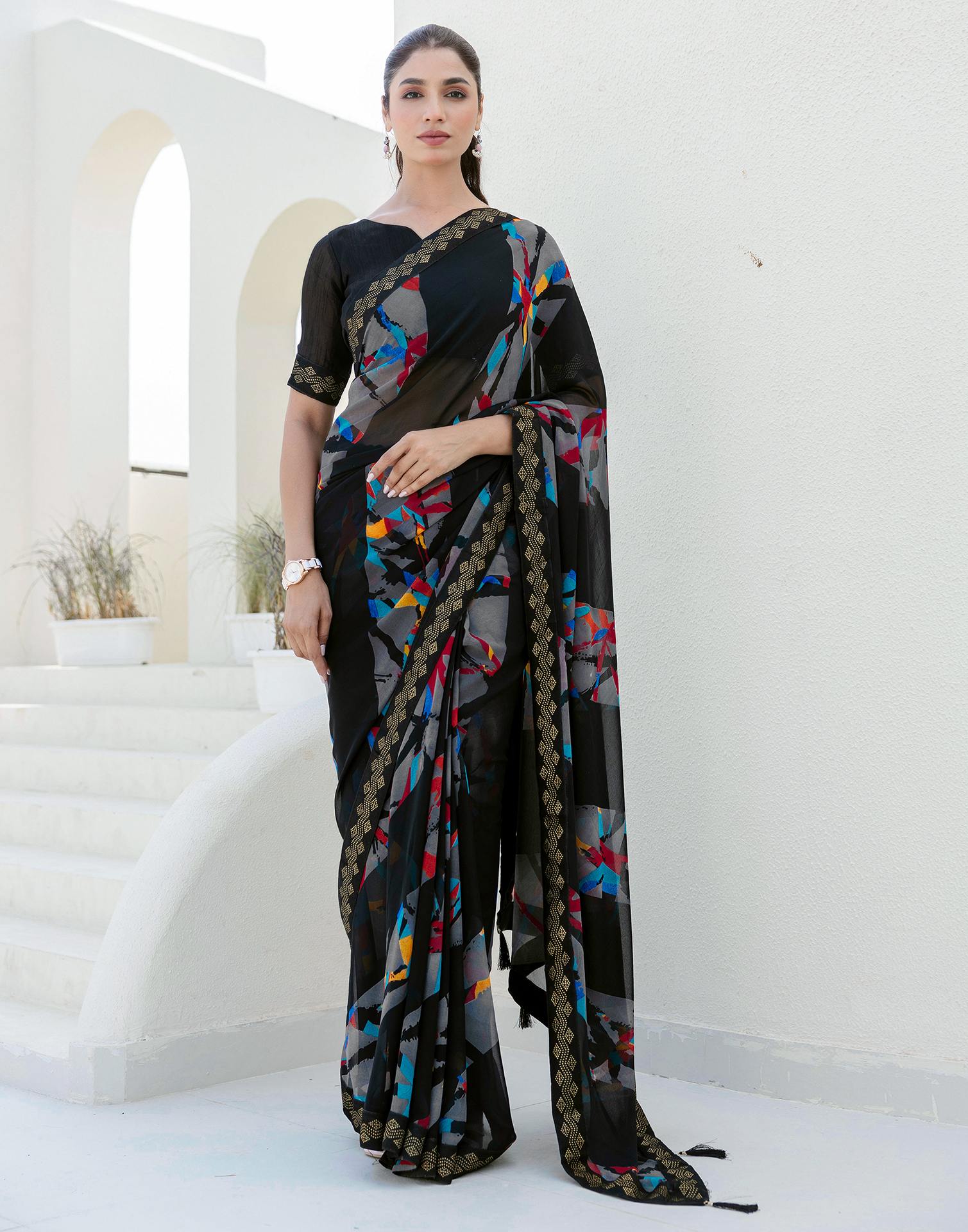 Black Georgette printed Saree