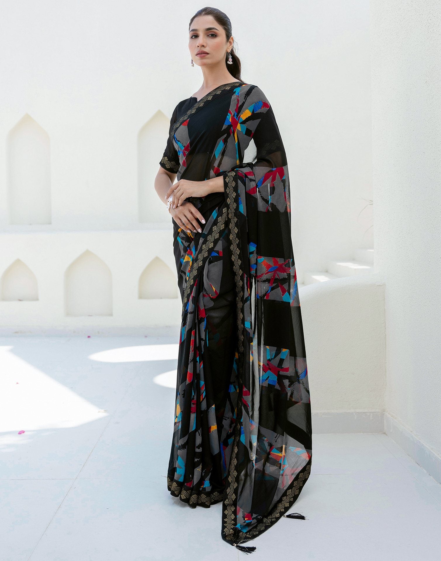 Black Georgette printed Saree