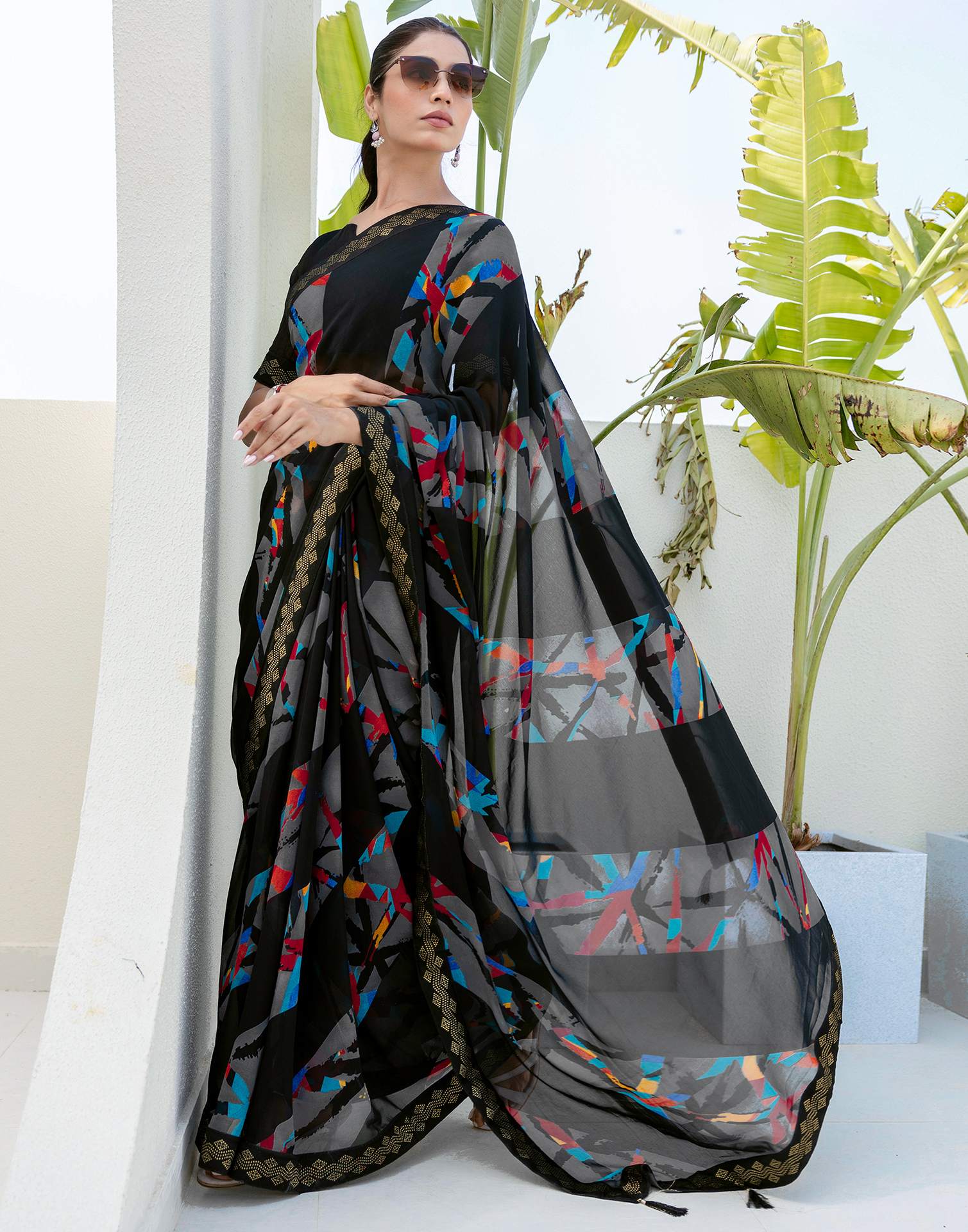 Black Georgette printed Saree