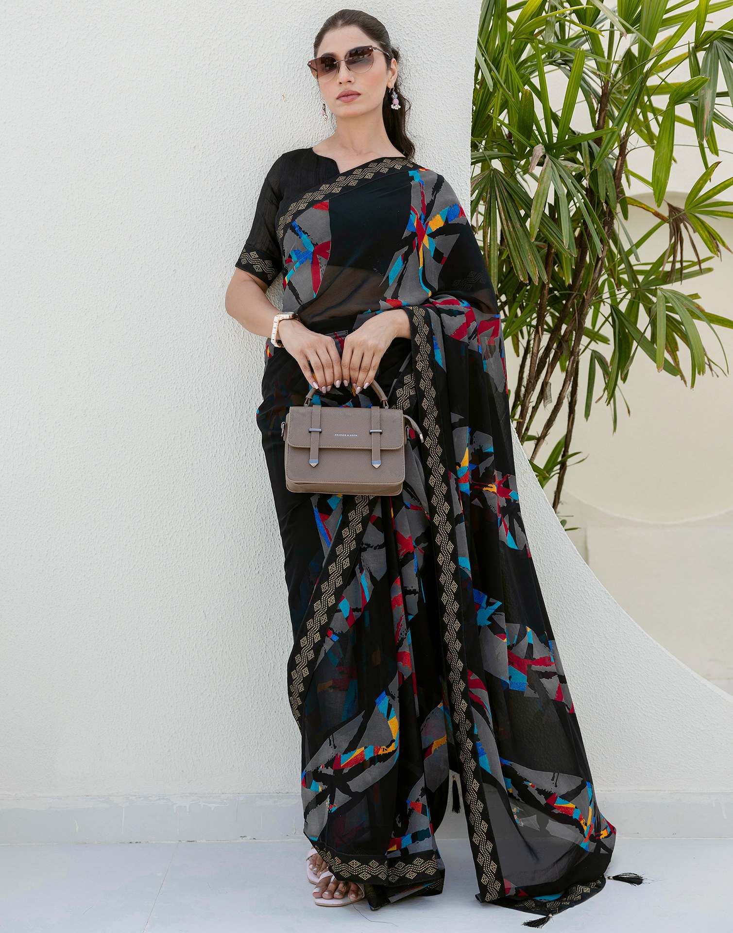 Black Georgette printed Saree