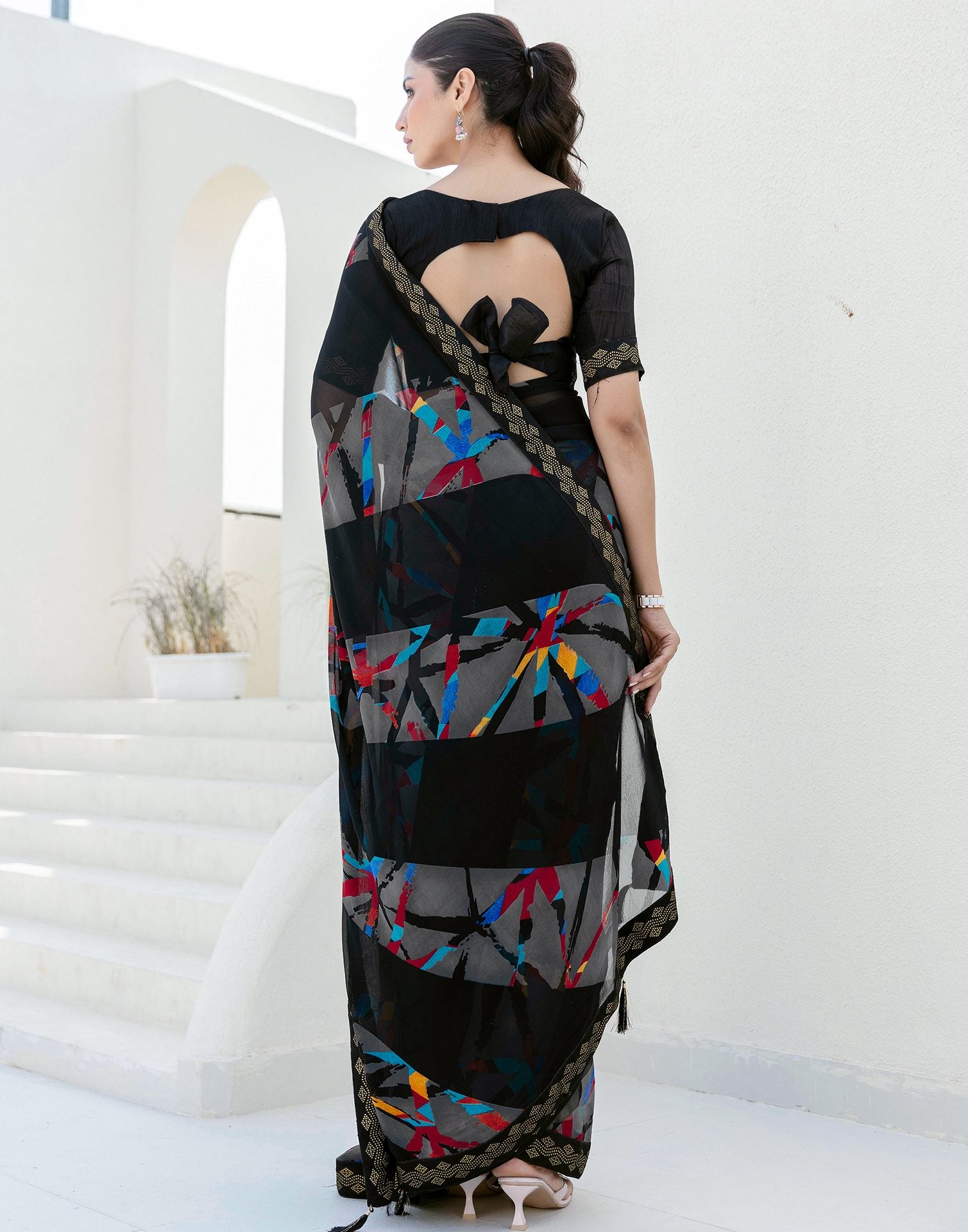 Black Georgette printed Saree