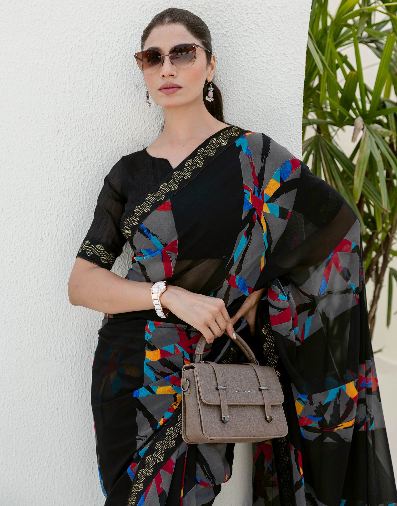 Black Georgette printed Saree