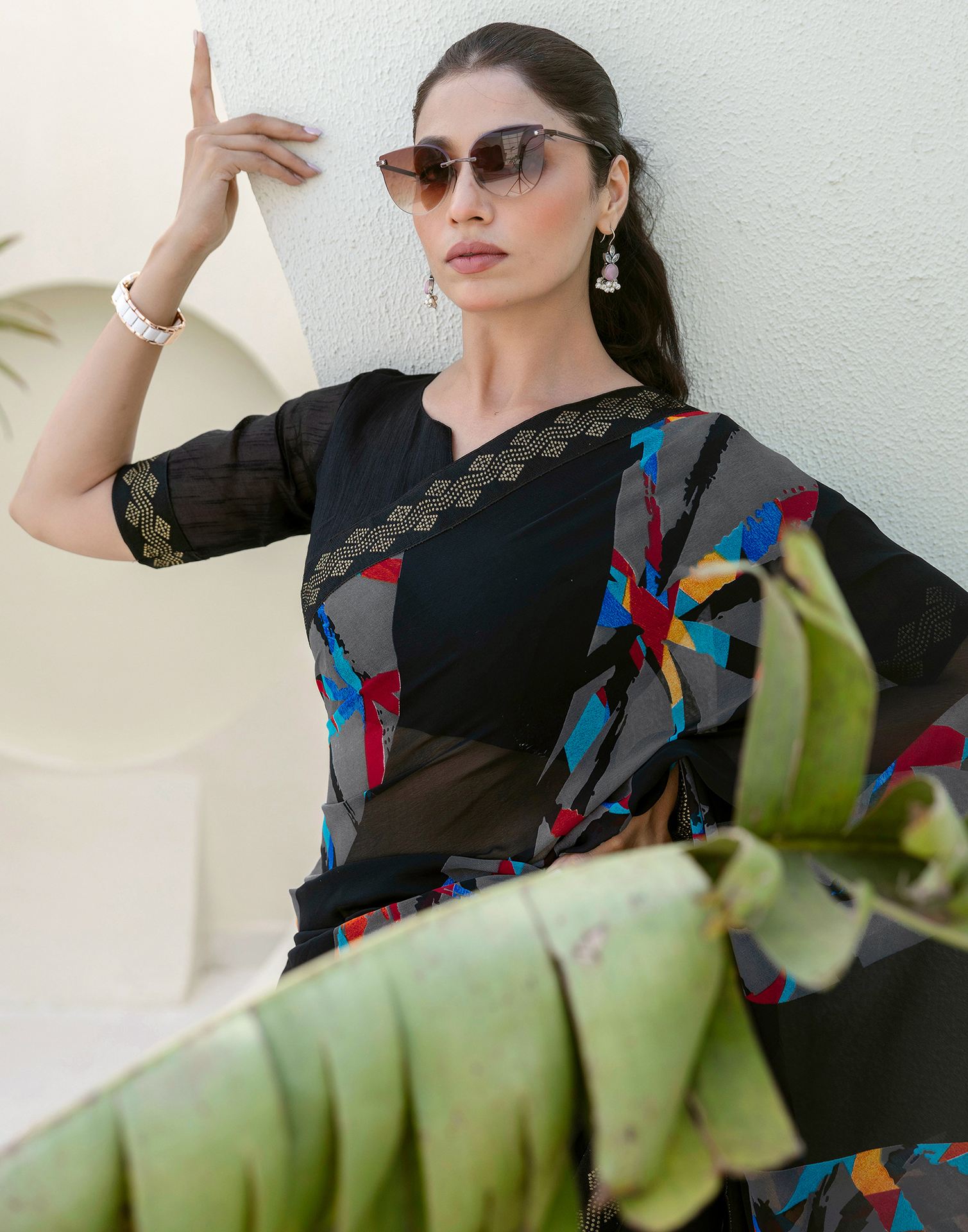 Black Georgette printed Saree