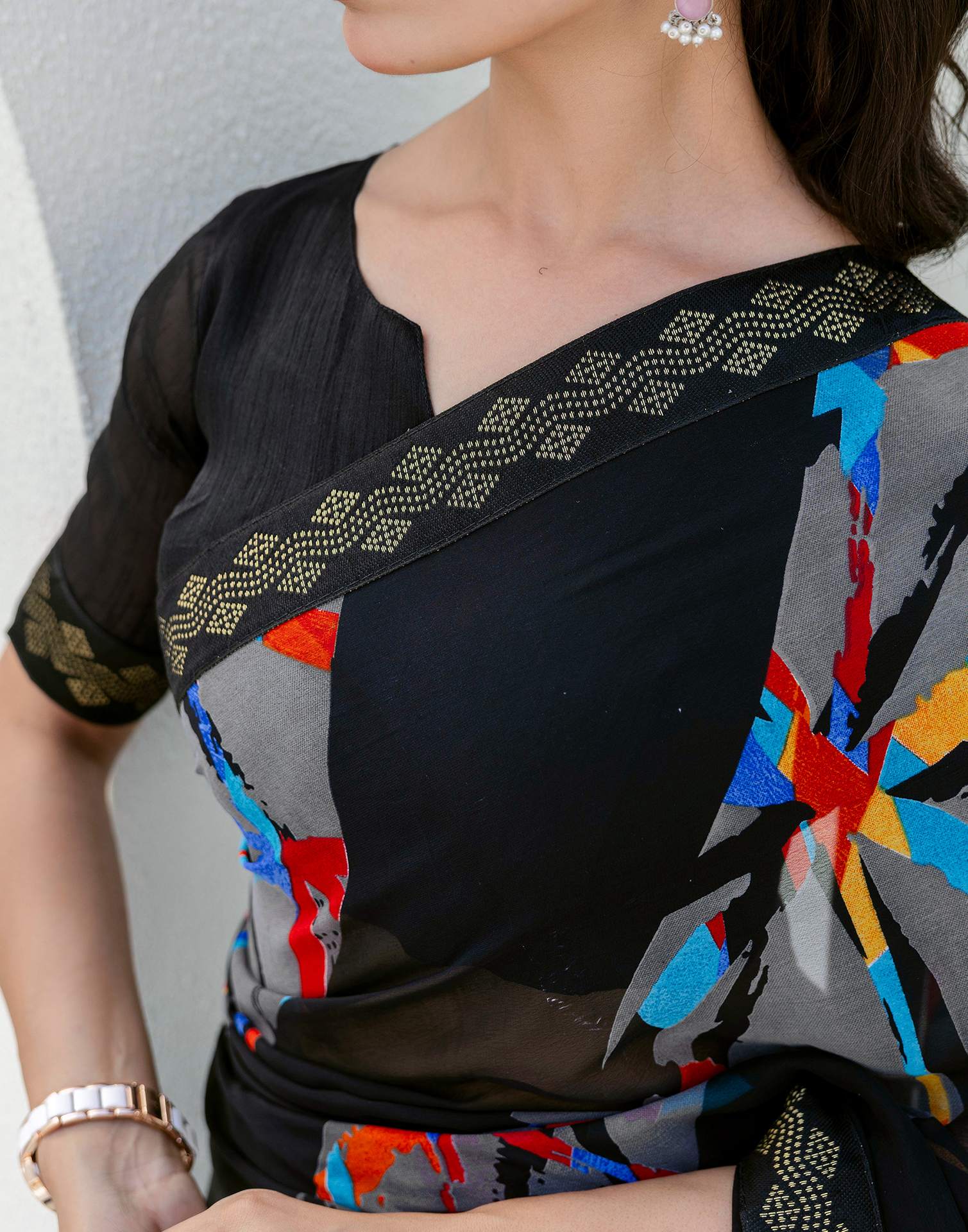 Black Georgette printed Saree