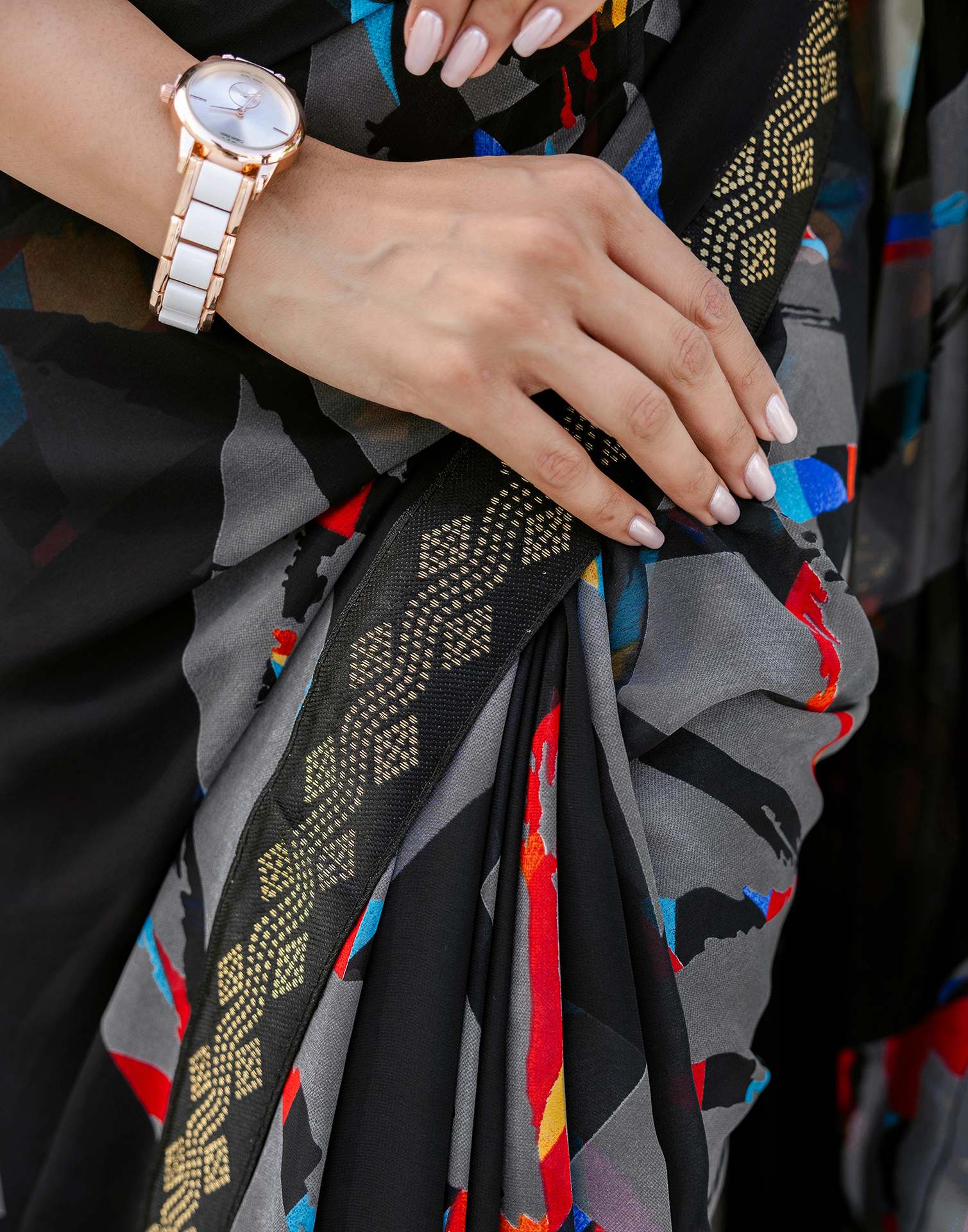 Black Georgette printed Saree