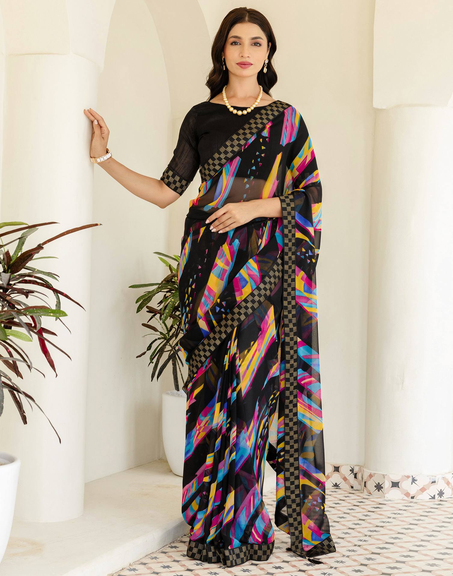 Black Georgette printed Saree