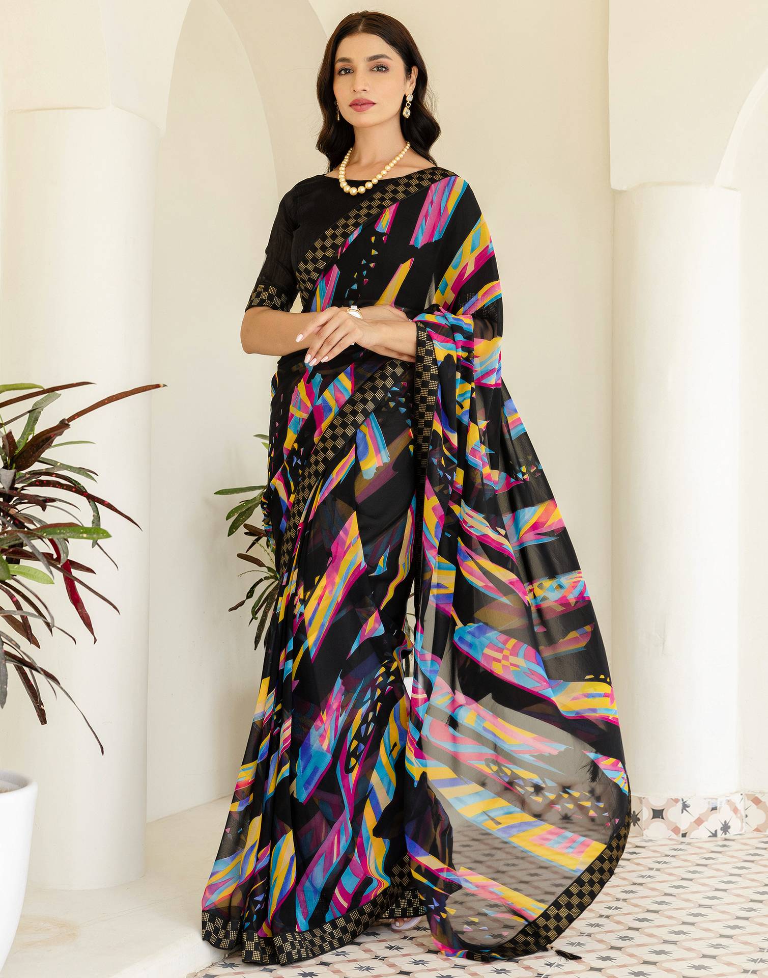 Black Georgette printed Saree