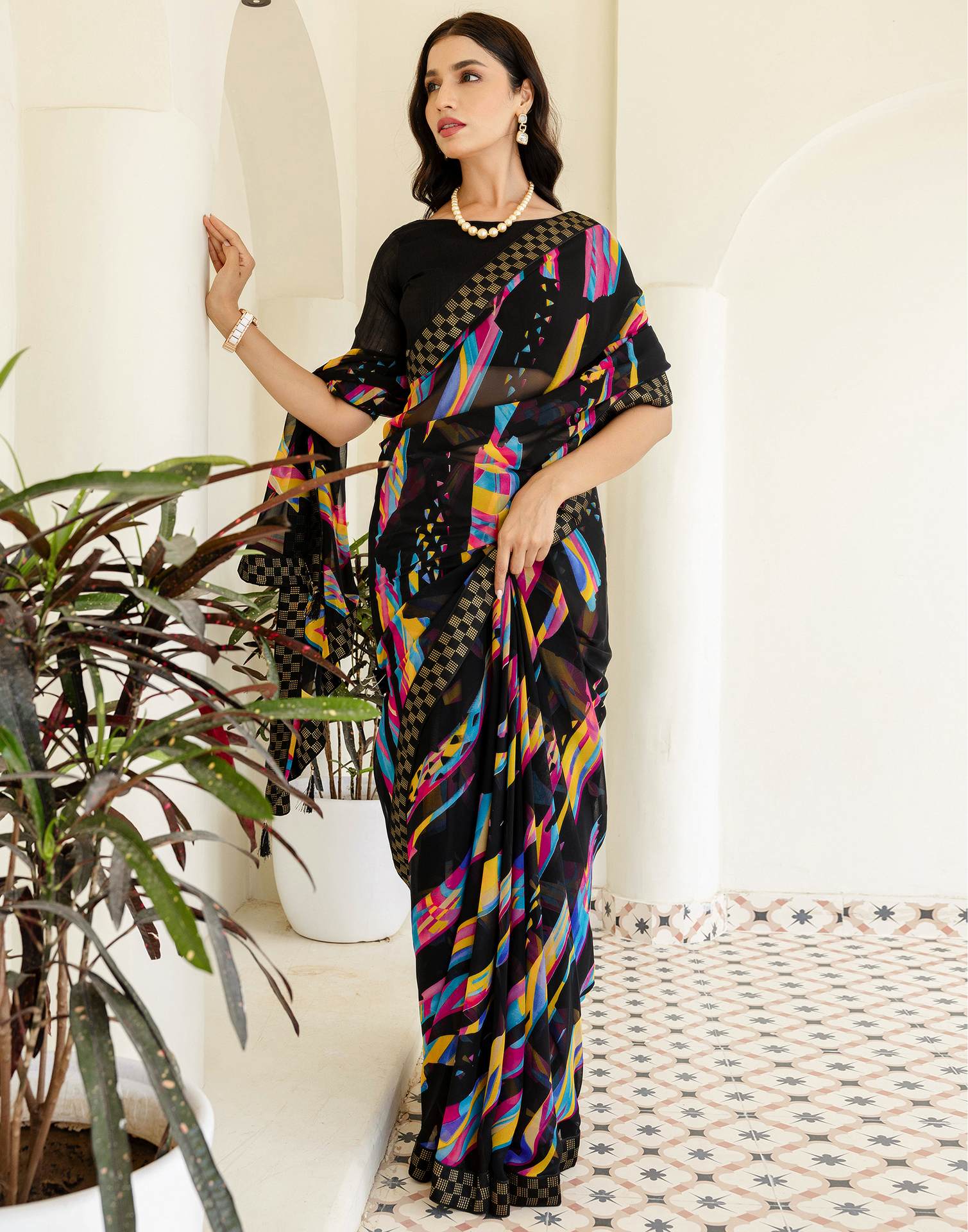 Black Georgette printed Saree
