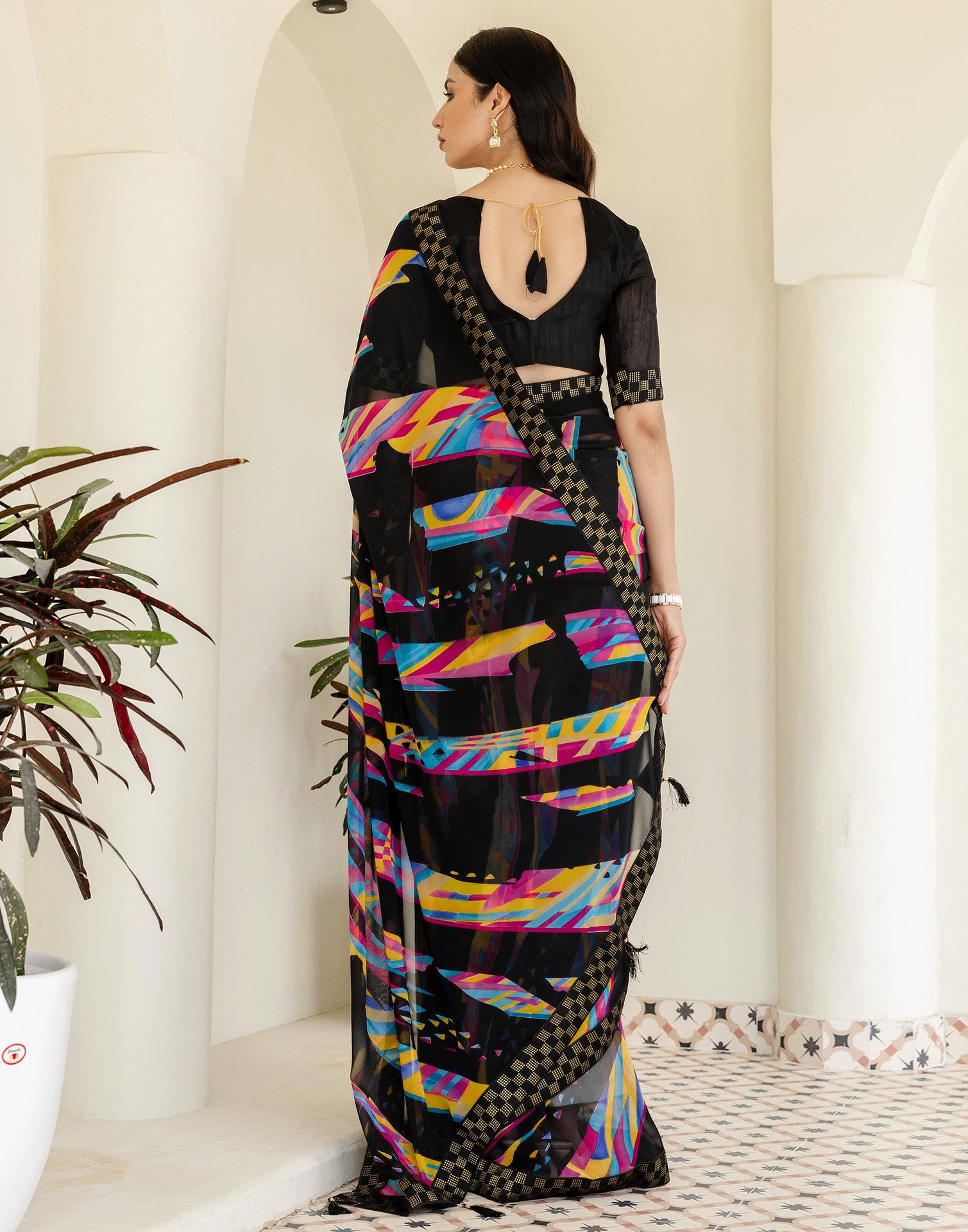 Black Georgette printed Saree