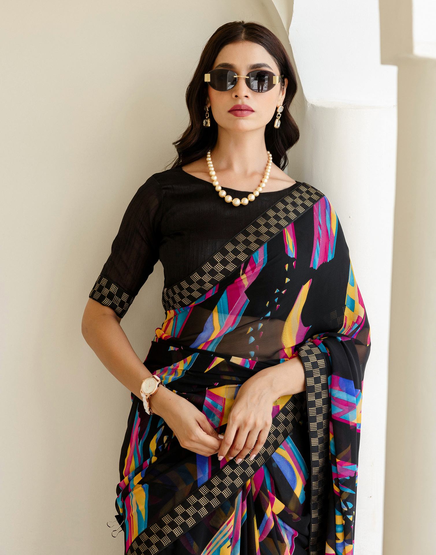 Black Georgette printed Saree