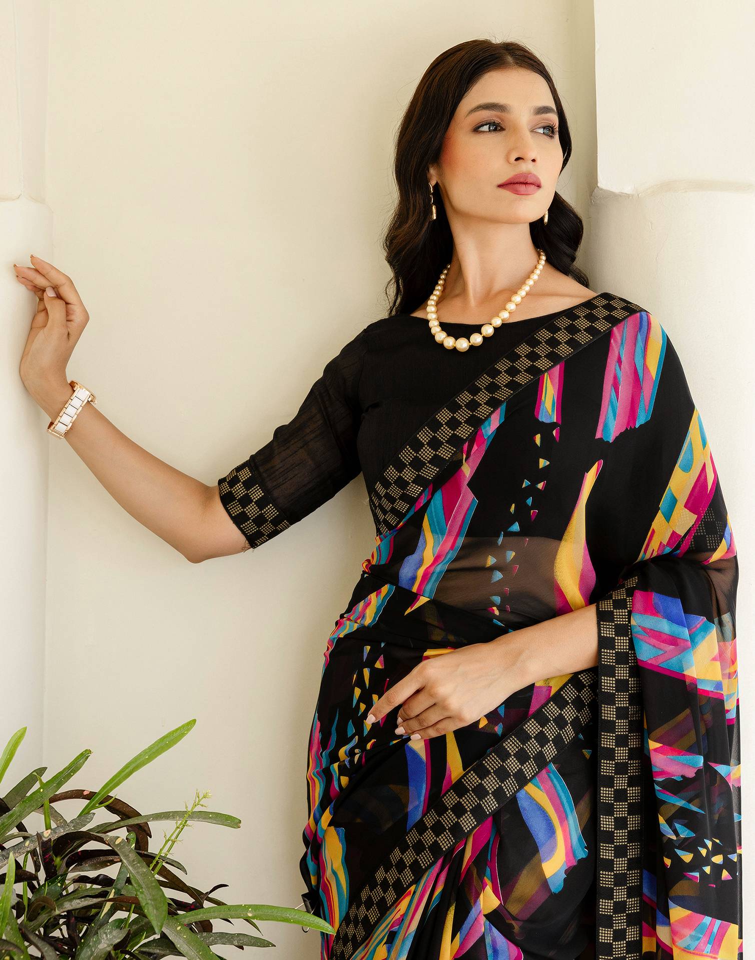 Black Georgette printed Saree