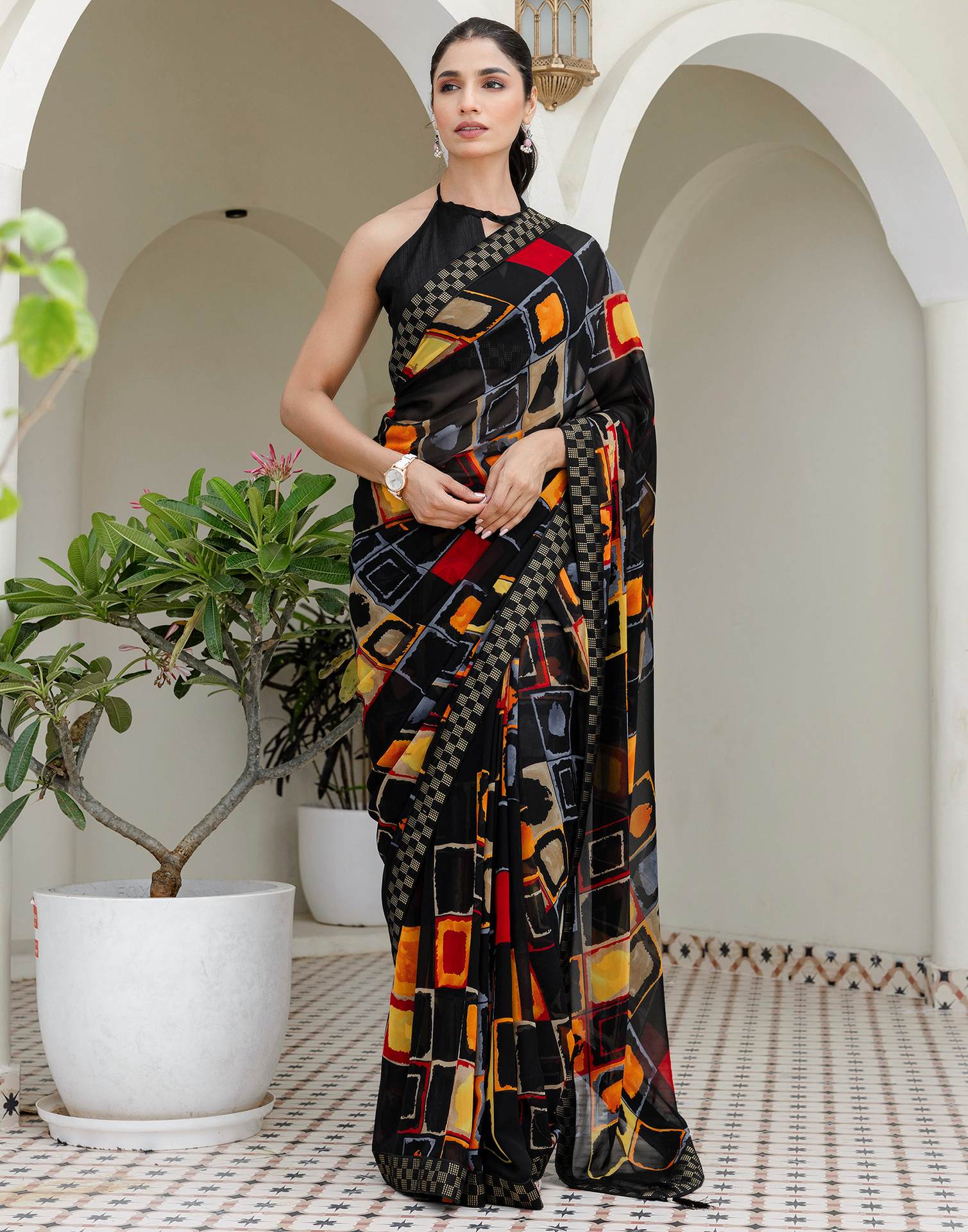 Black Georgette printed Saree