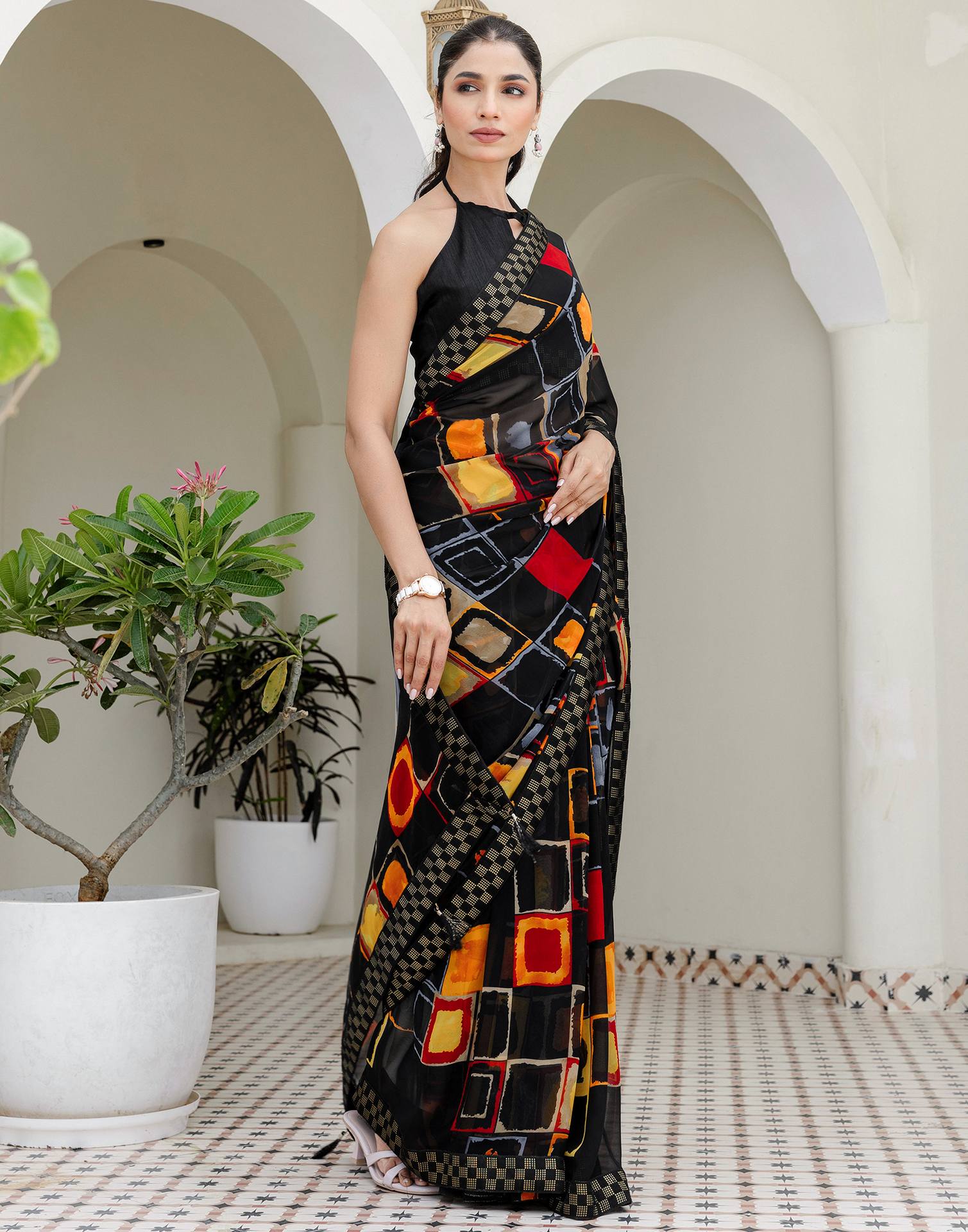 Black Georgette printed Saree