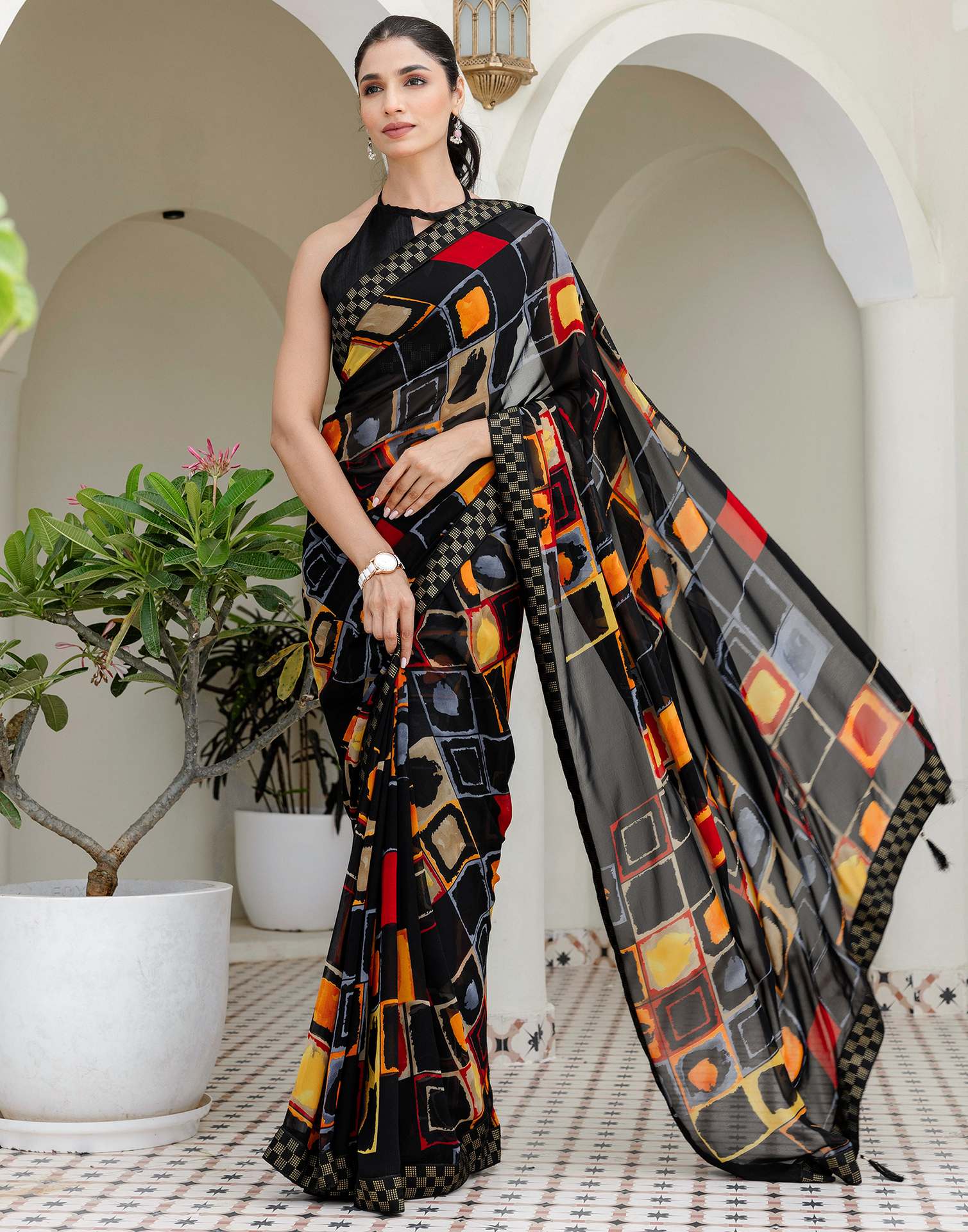 Black Georgette printed Saree