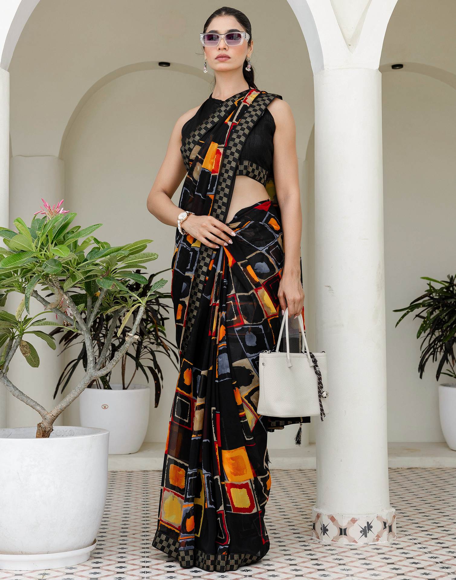 Black Georgette printed Saree