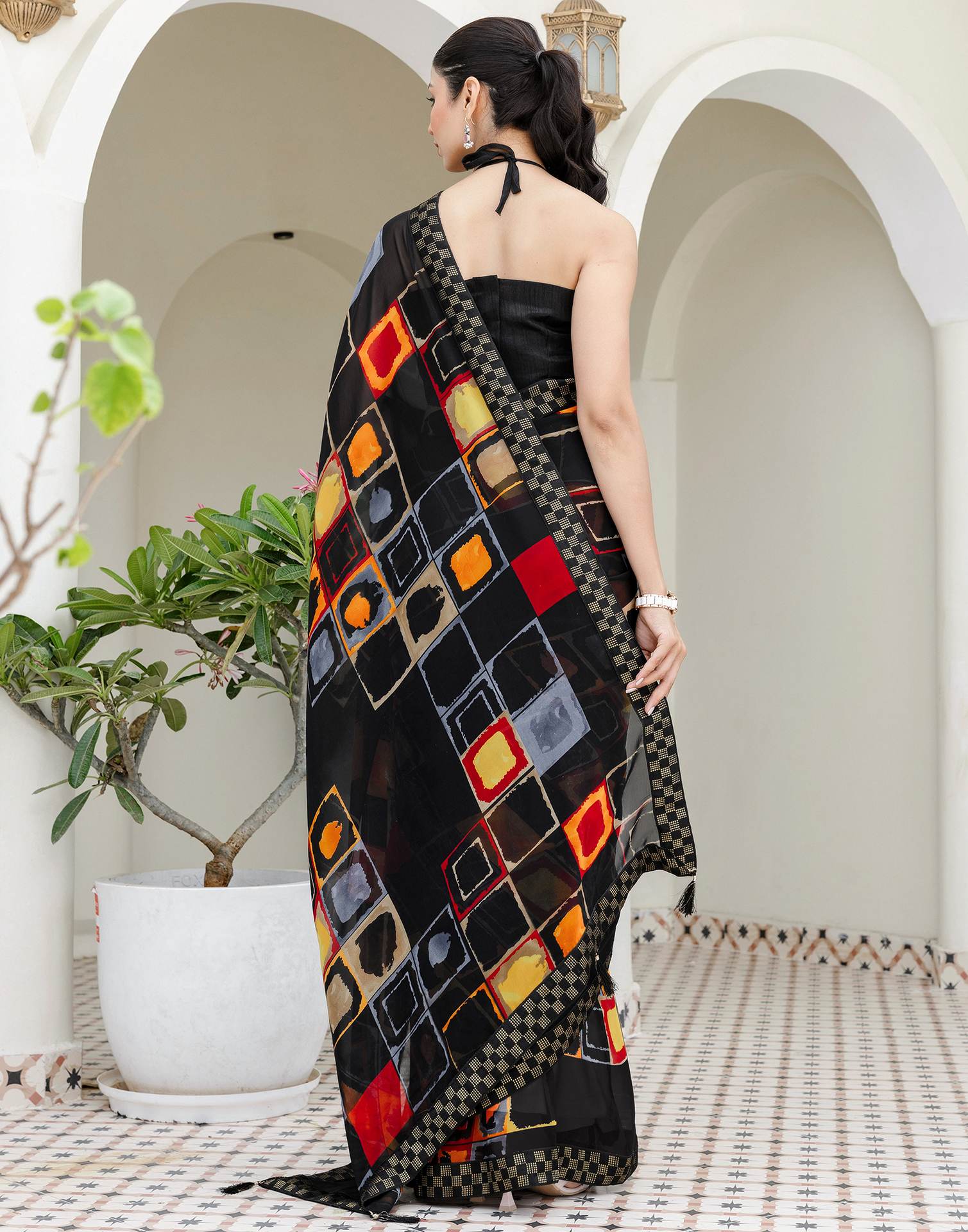 Black Georgette printed Saree