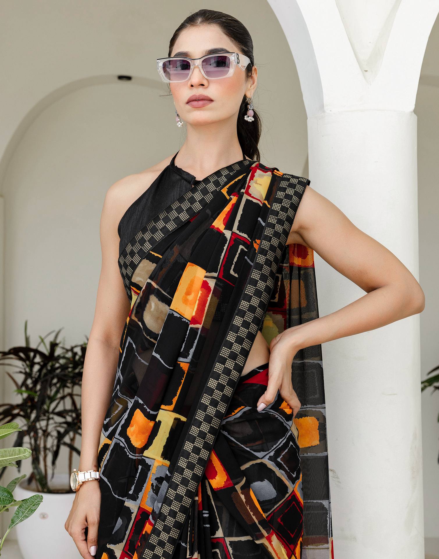 Black Georgette printed Saree
